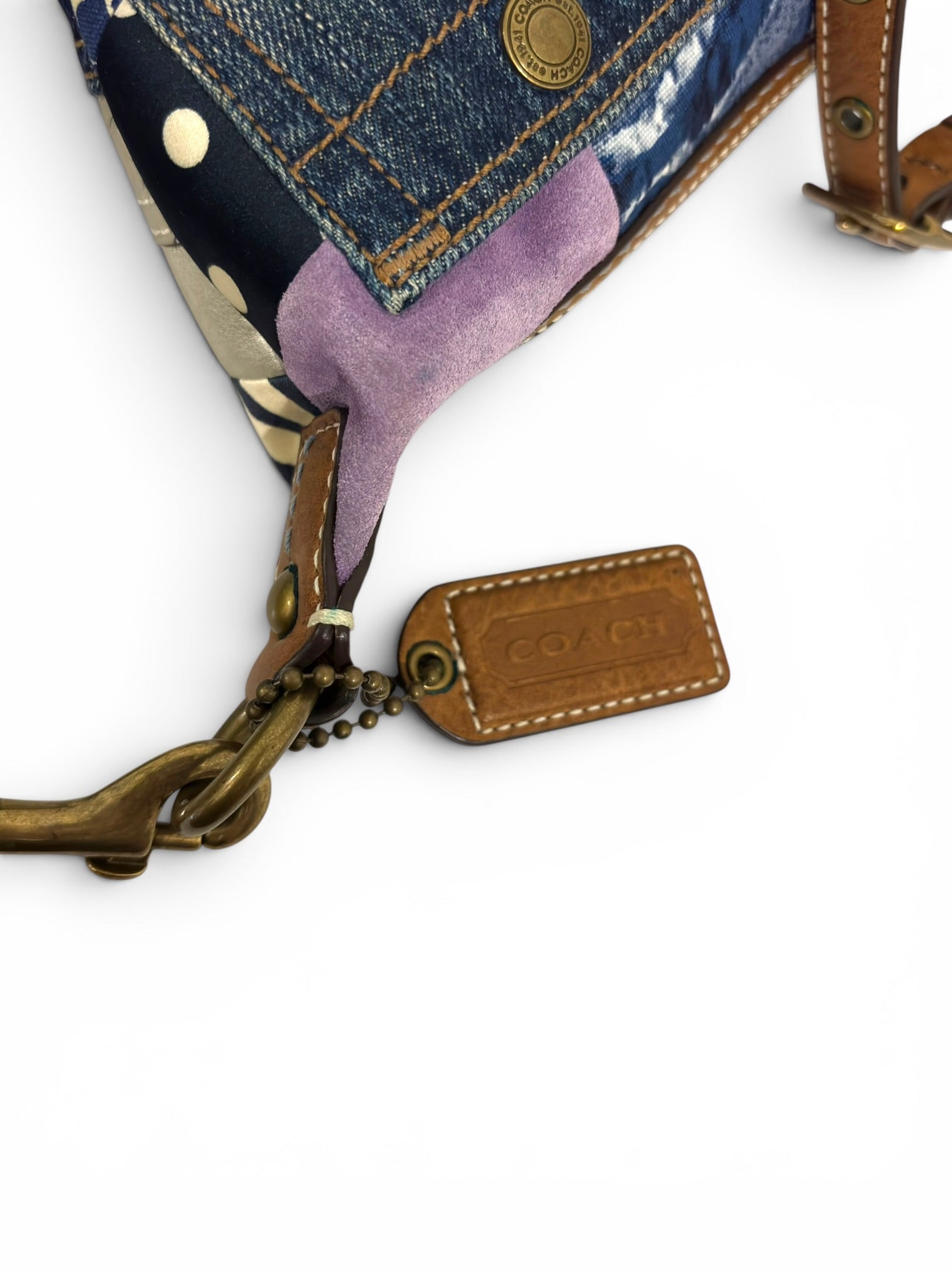 Coach Limited Edition Denim Patchwork Multicolour Blue Purple Canvas & Leather Vintage 10819 Crossbody
Bag