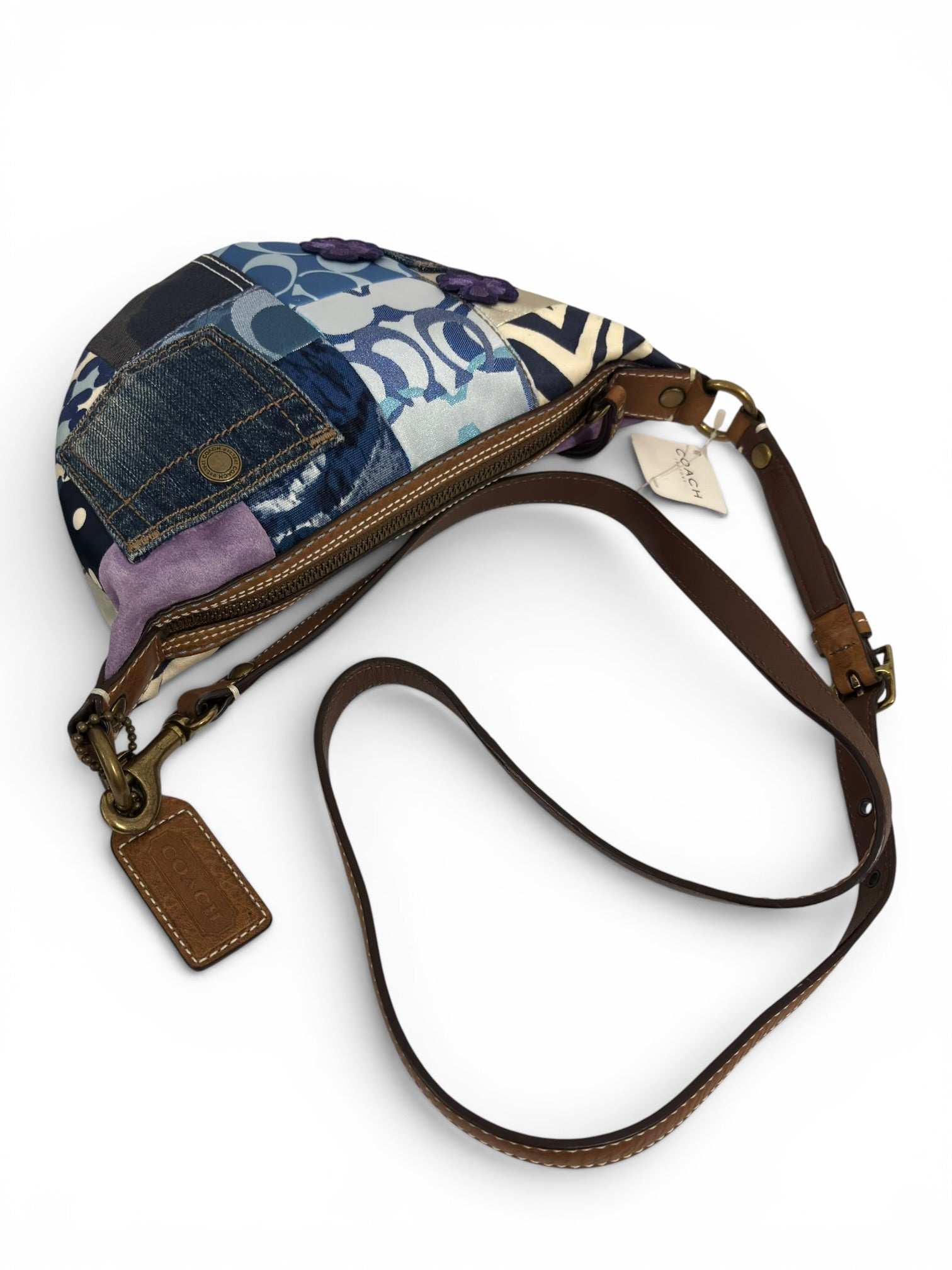 Coach Limited Edition Denim Patchwork Multicolour Blue Purple Canvas & Leather Vintage 10819 Crossbody
Bag