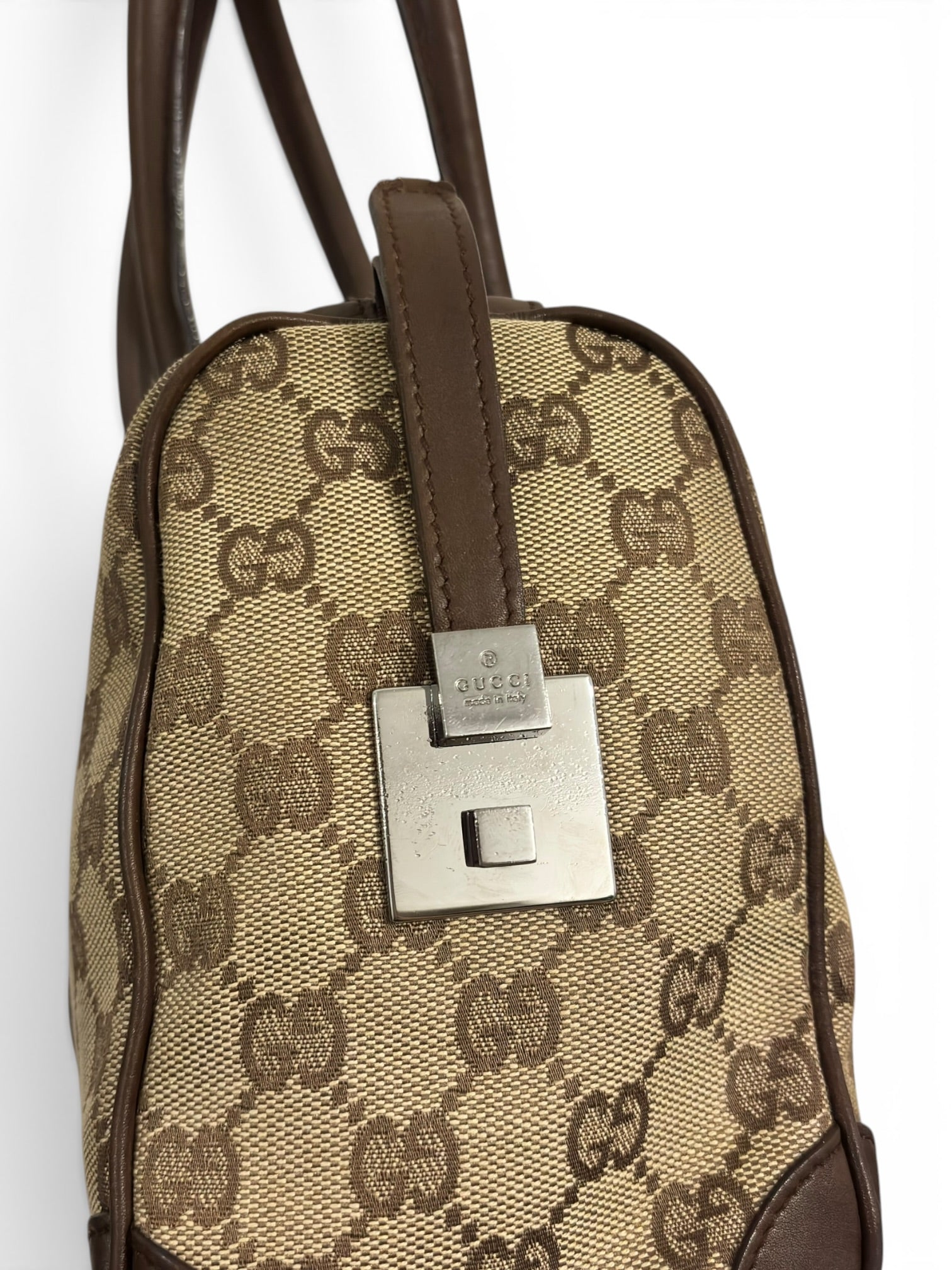 Gucci GG Supreme Beige / Ebony Brown Canvas & Leather Vintage Joy Boston Shoulder Bag