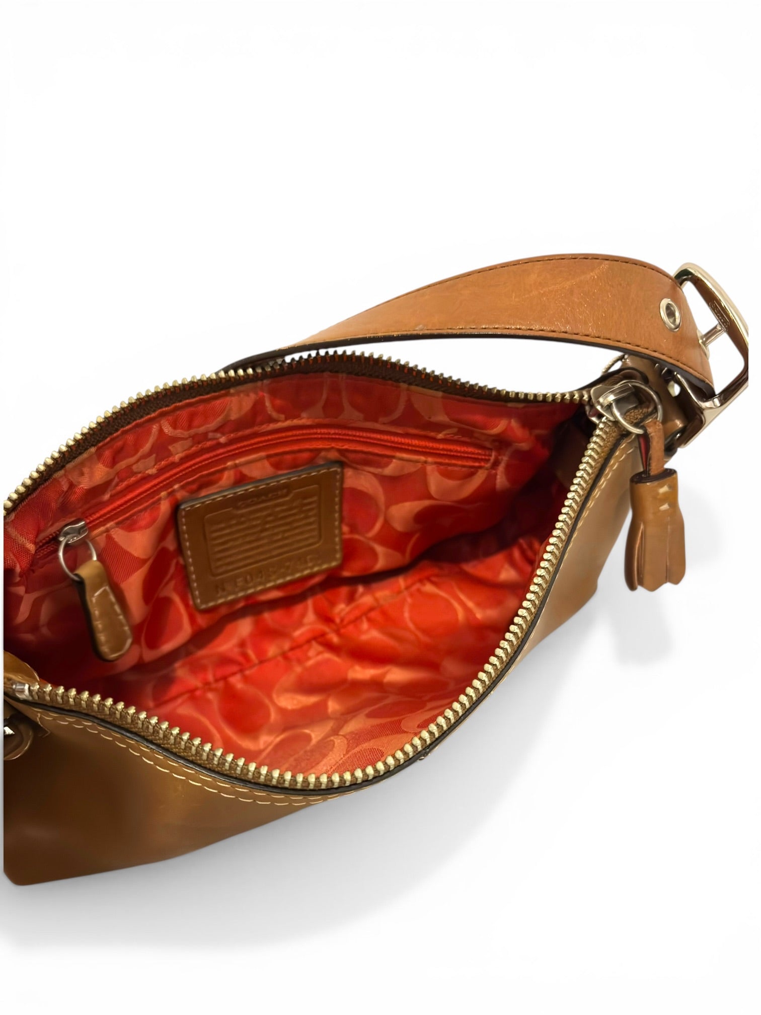 Coach Brown Tan Soft Leather East West Mini
Baguette Hobo Shoulder Bag