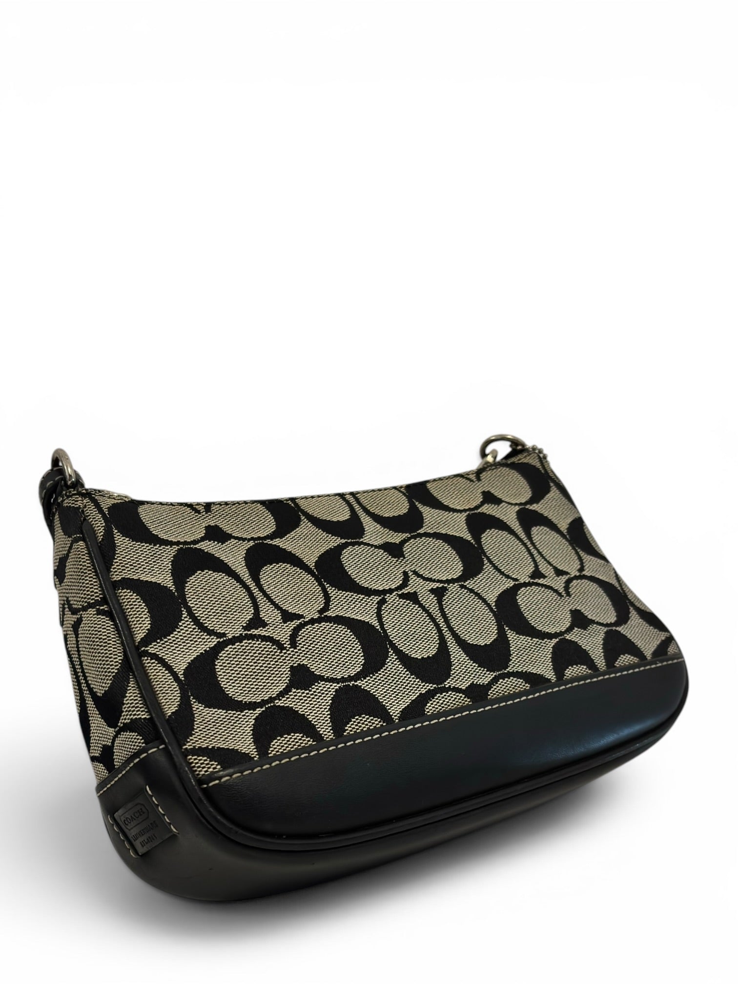 Coach Demi Signature Black / Grey Mini Canvas & leather Vintage Shoulder Bag