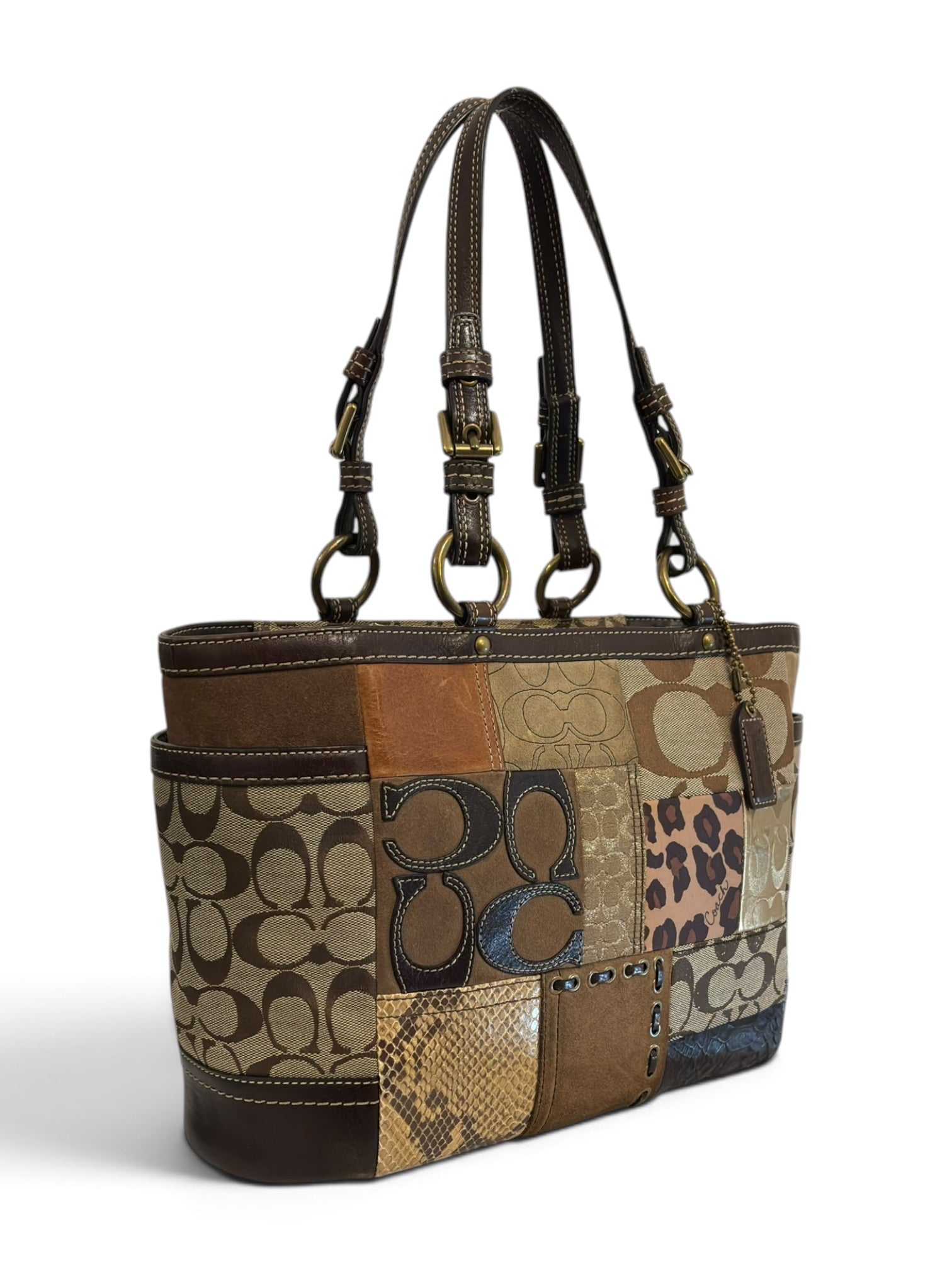 Vintage Coach Patchwork Brown Cheetah Animal
Print Gallery Tote Shoulder Bag