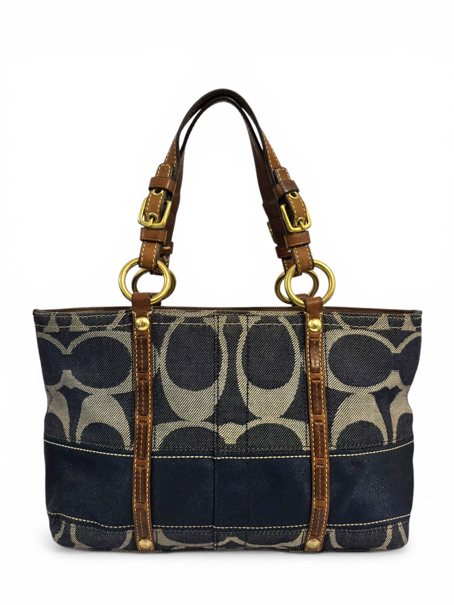 Coach Denim Signature Blue Brown Leather Legacy
Tote Shoulder Bag