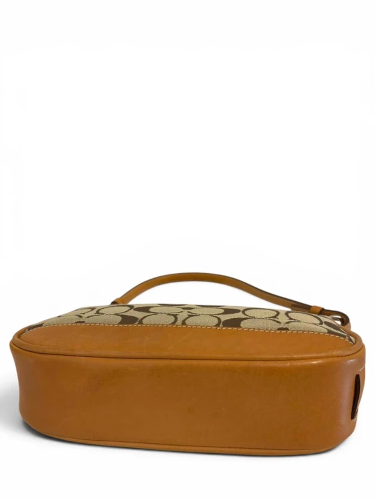 Coach Brown Mini ‘Demi’ Signature Canvas & Leather Pochette Vintage Shoulder Bag