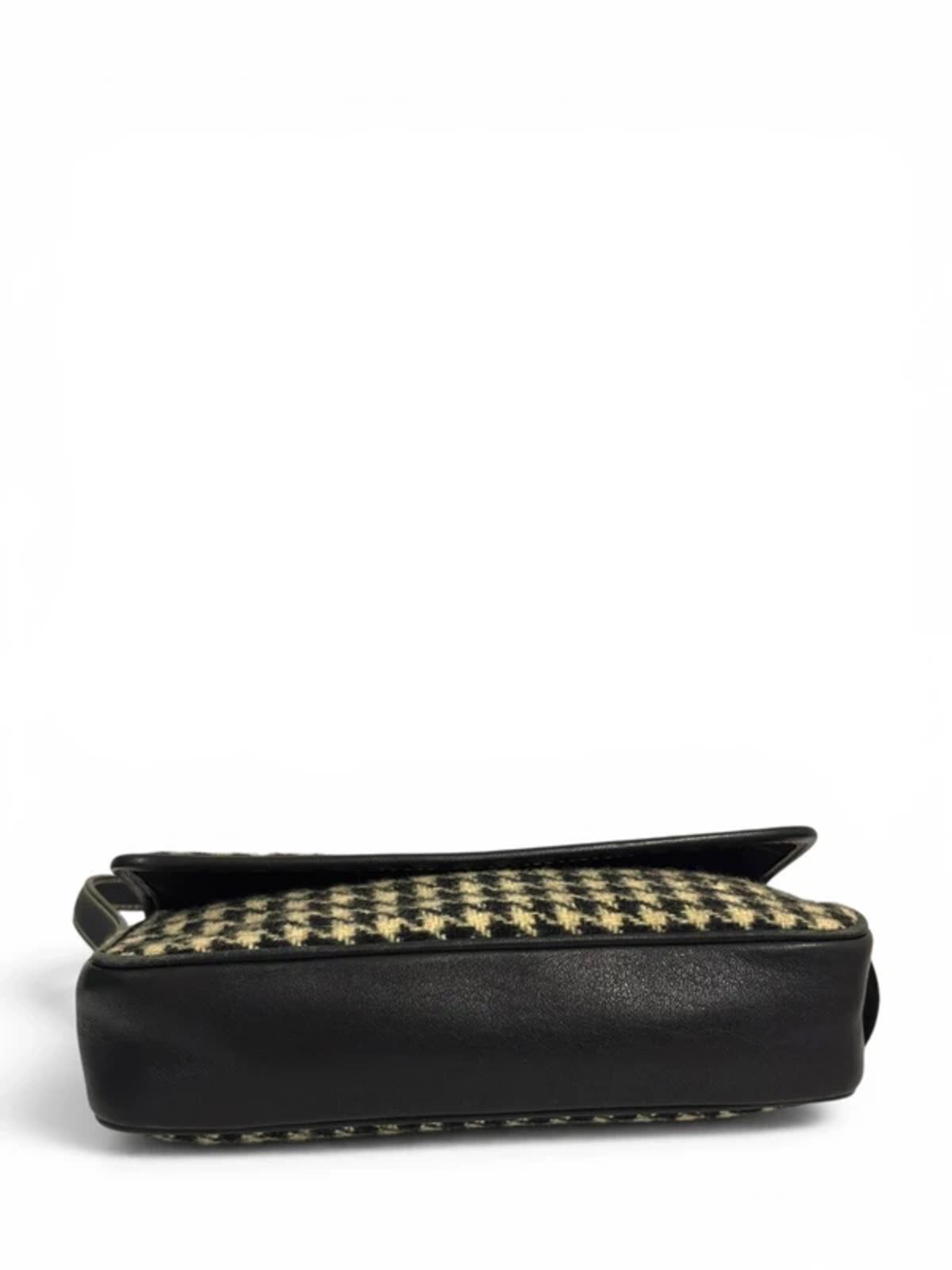 Coach Black & Beige Demi Houndstooth Wool Tweed & Leather Vintage Shoulder Bag