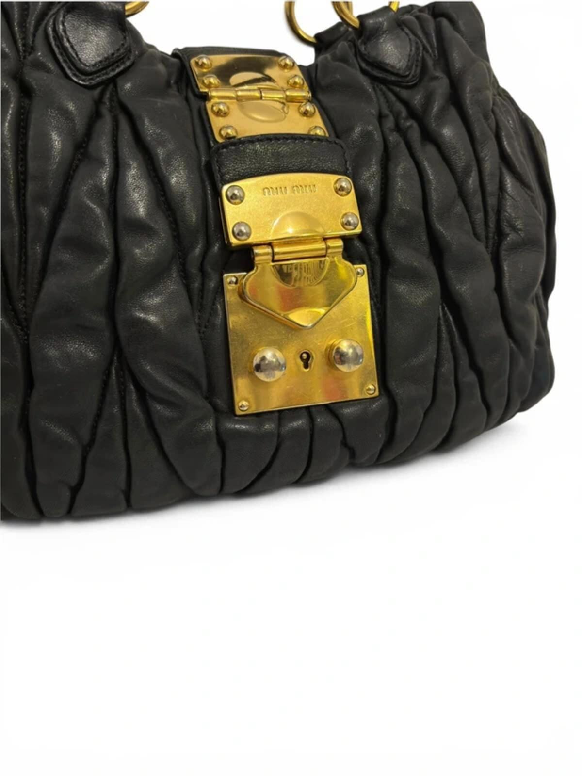 Miu Miu Matelasse Coffer Black 2 Way Gold Hardware Quilted Braided & Quilted Shoulder Bag