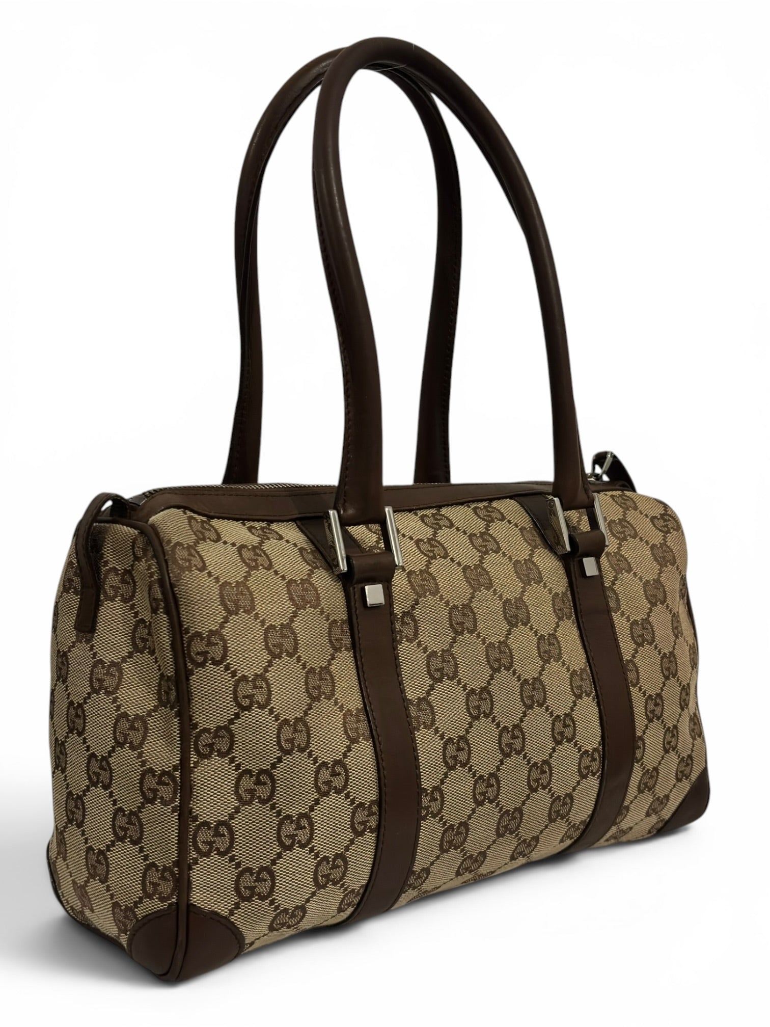 Gucci GG Supreme Beige / Ebony Brown Canvas & Leather Vintage Joy Boston Shoulder Bag
