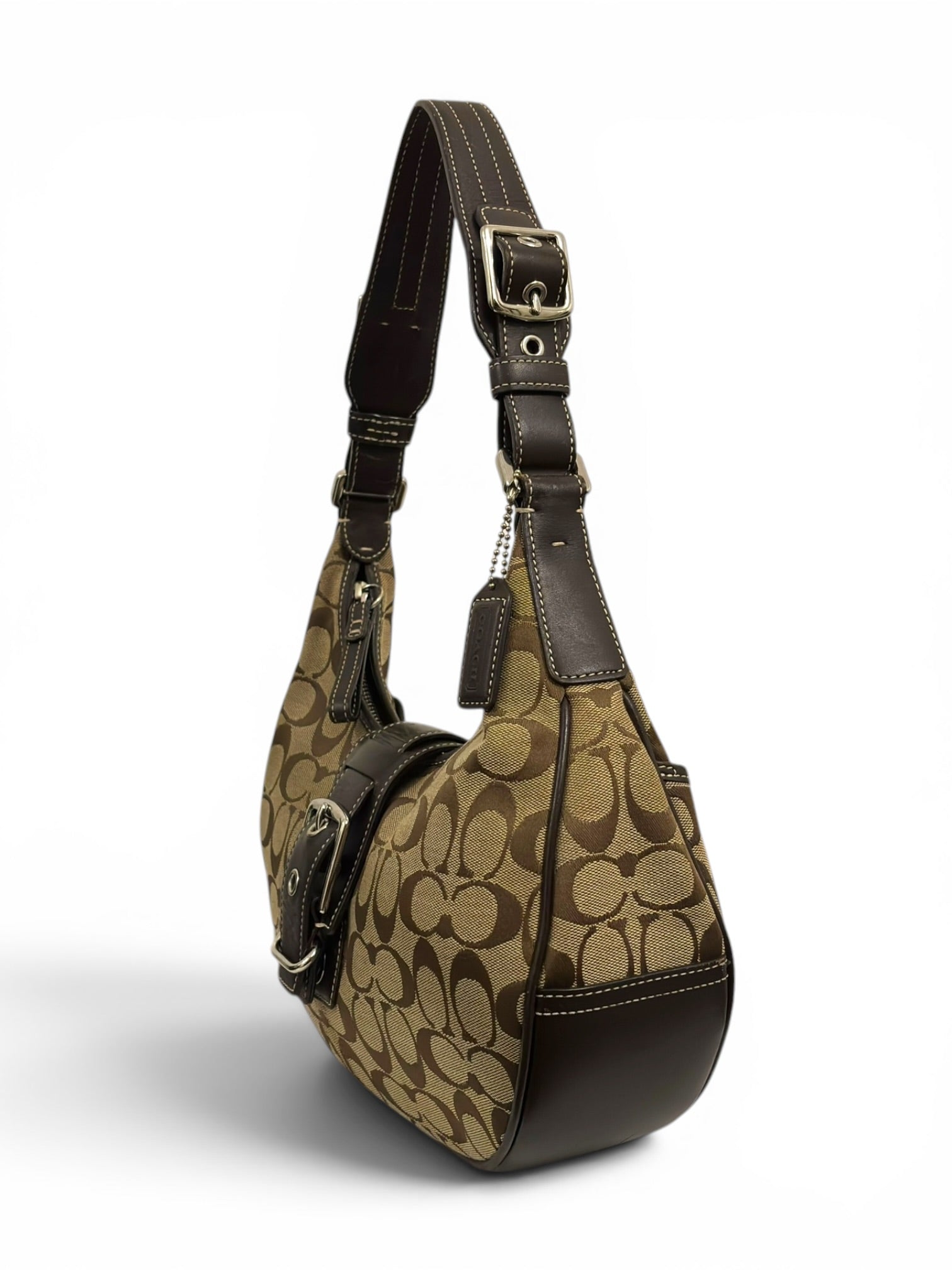 Coach Brown Signature Soho Buckle Crescent Half Moon Vintage Hobo Shoulder Bag