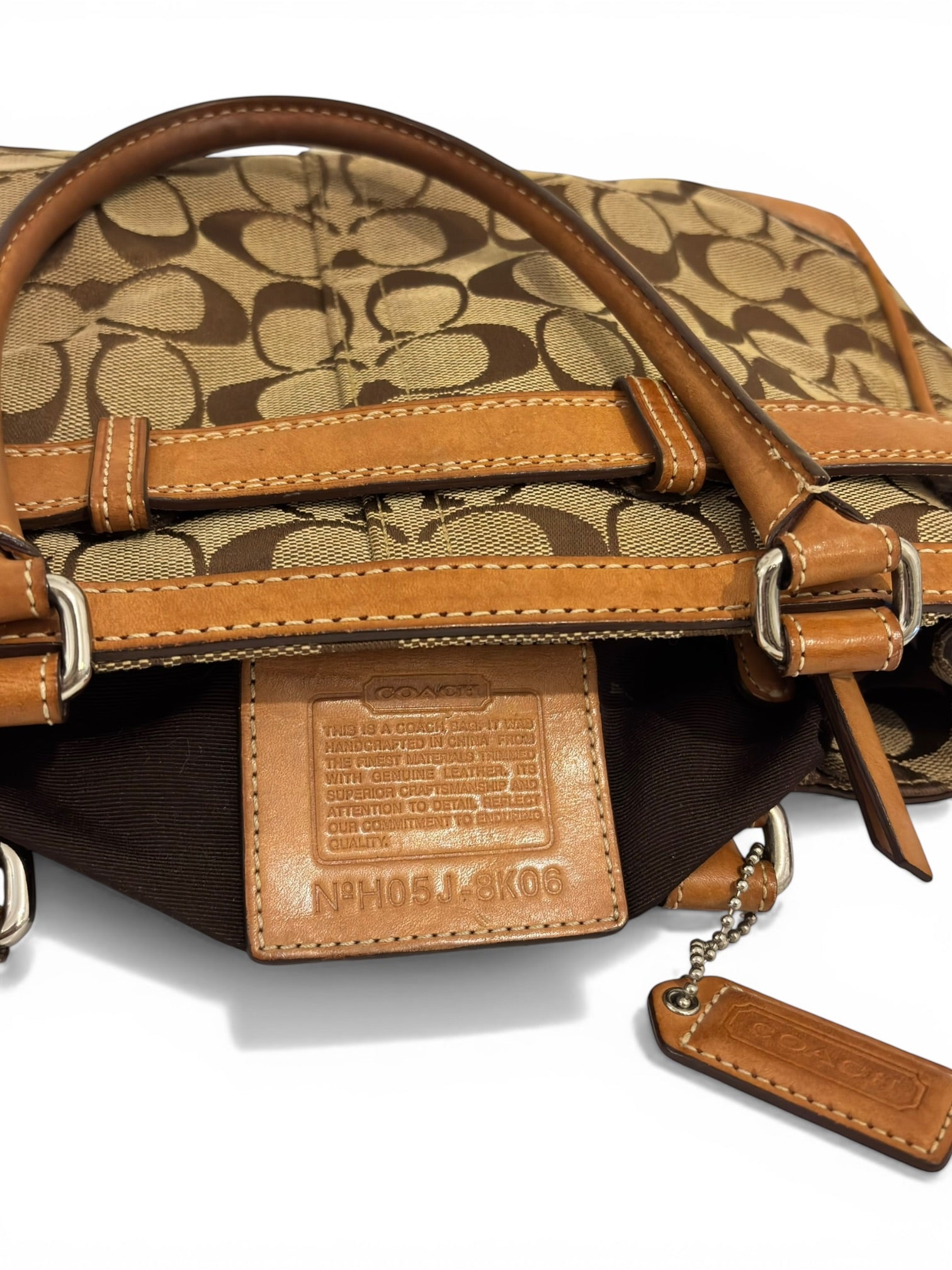 Coach Brown Hampton Clip Signature Canvas & Leather Vintage Tassle Tote Shoulder Bag