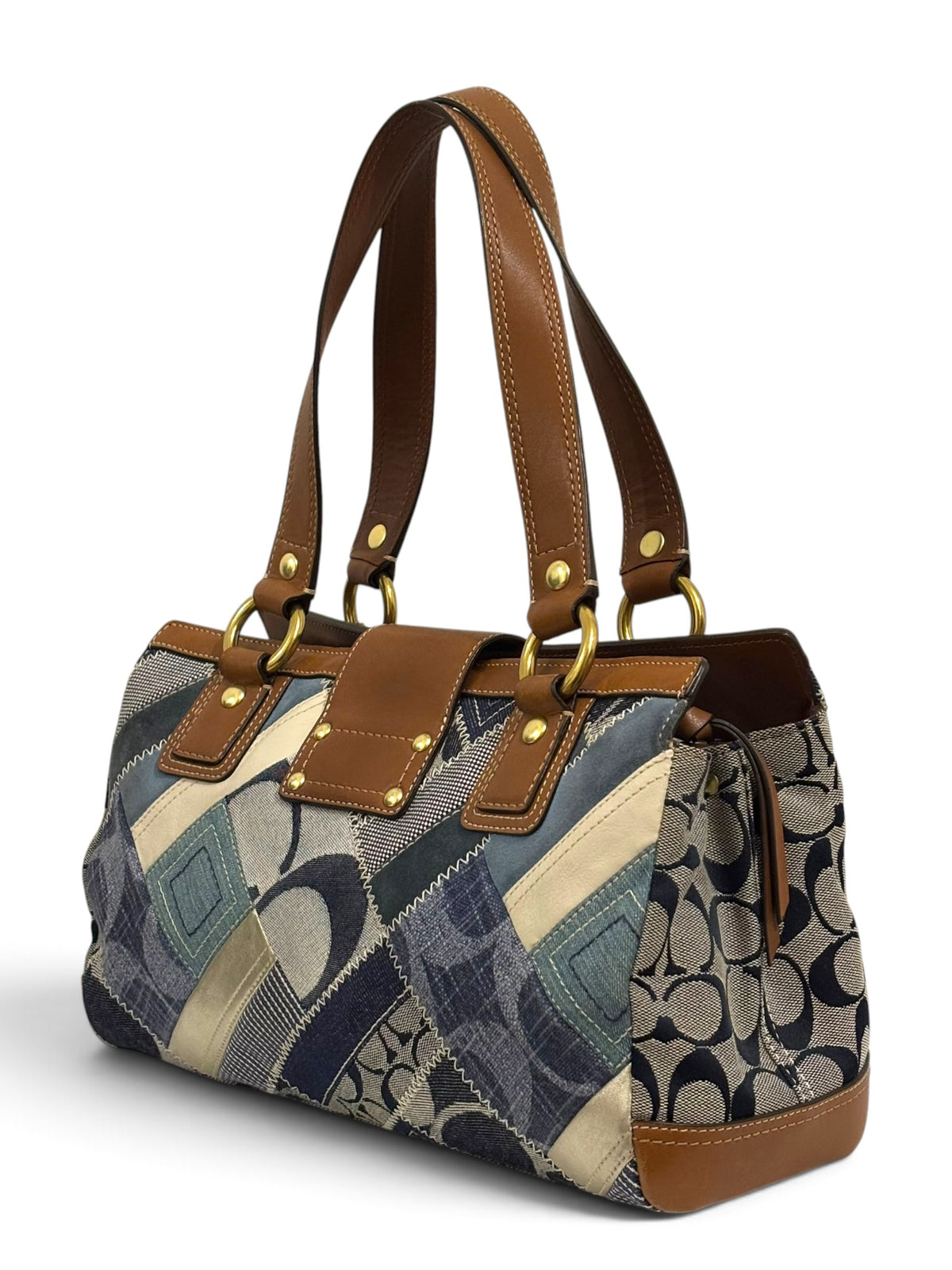 Vintage Coach Patchwork Bag 12216 Denim Turnlock Tote