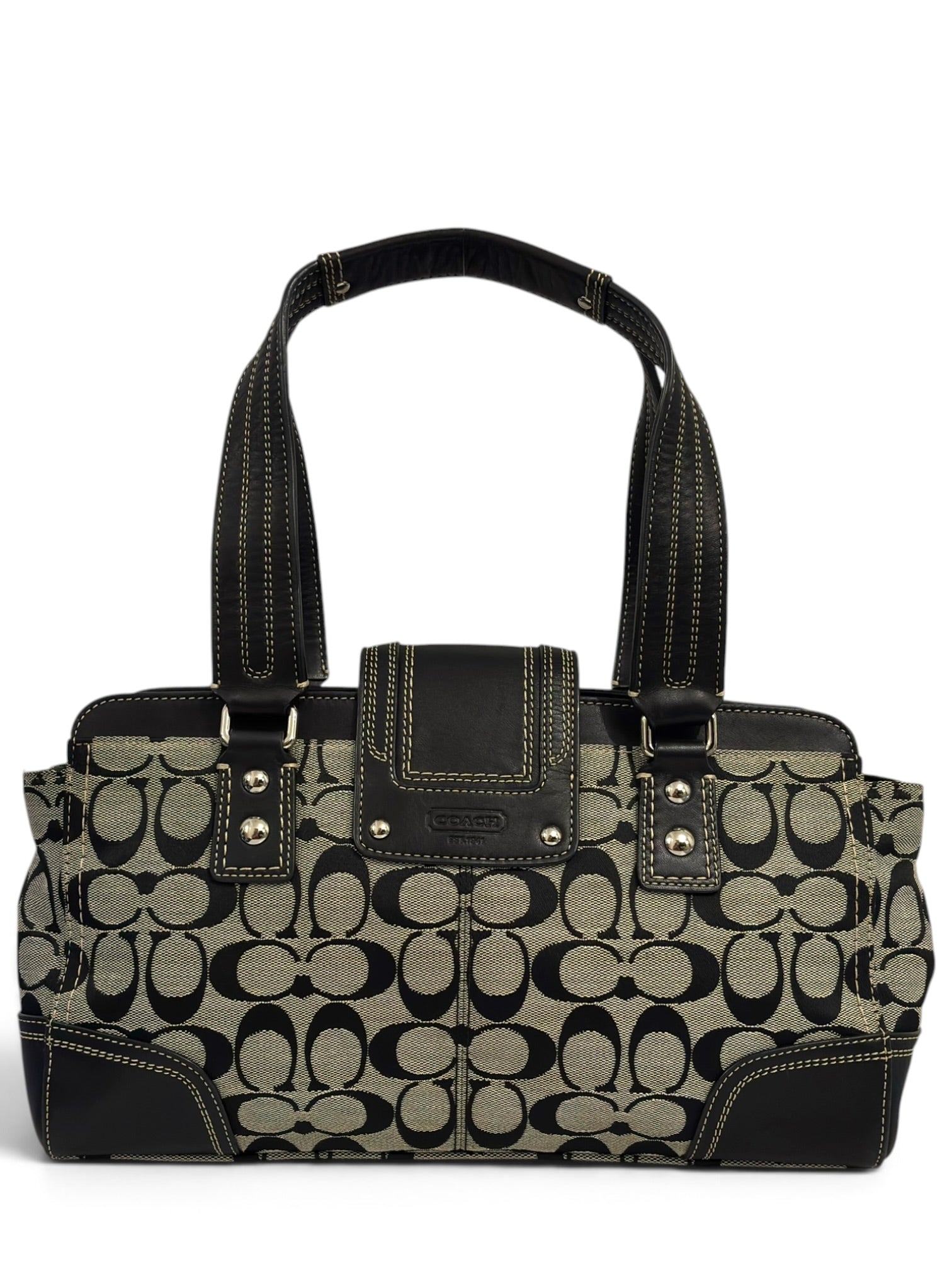 Vintage Coach Hamptons Bag Signature Canvas
Black Turnlock Shoulder Bag F13975
