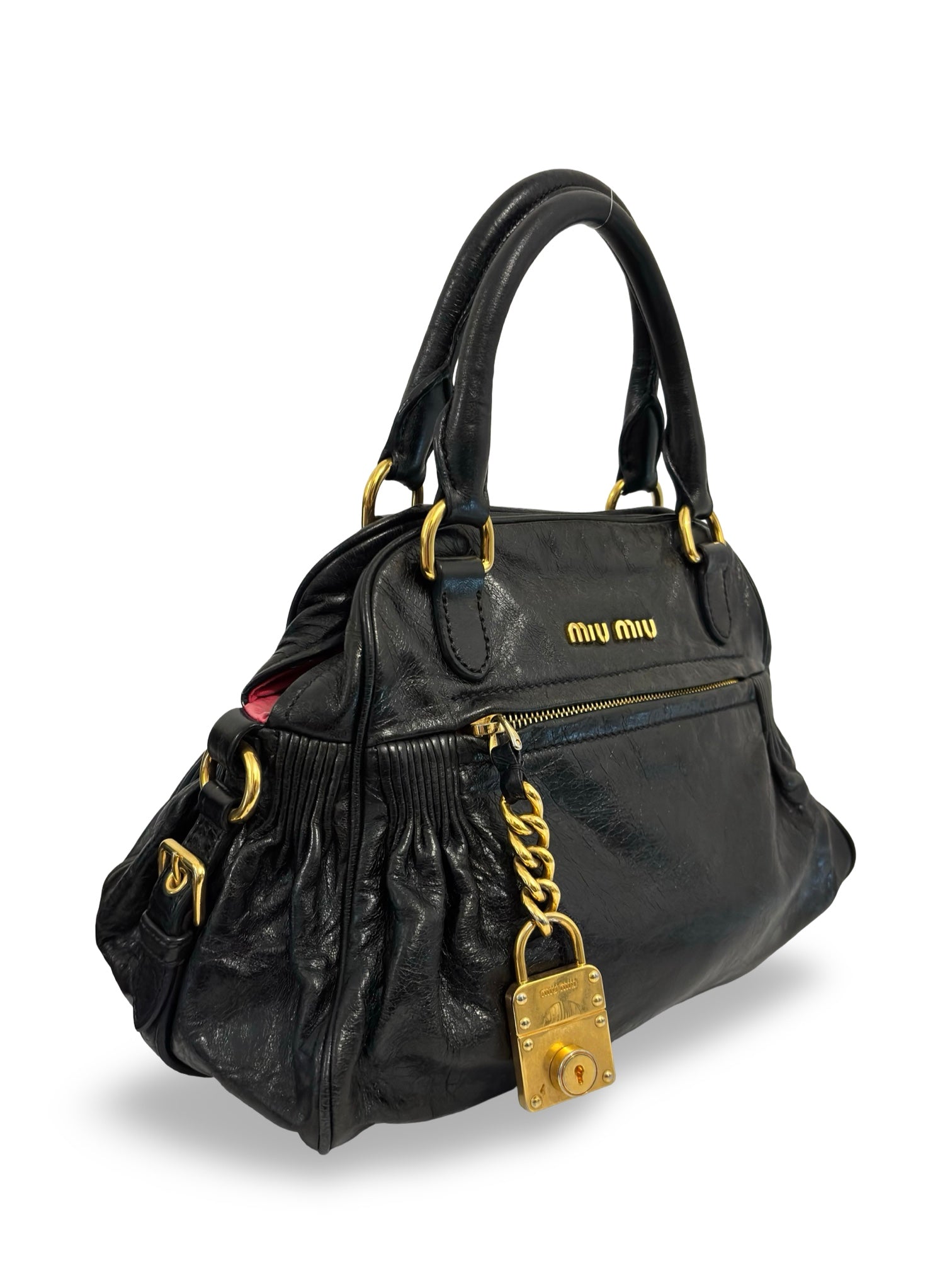 Miu Miu Black Leather Mirtillo Gold Tone Hardware
Charm Shoulder Bag