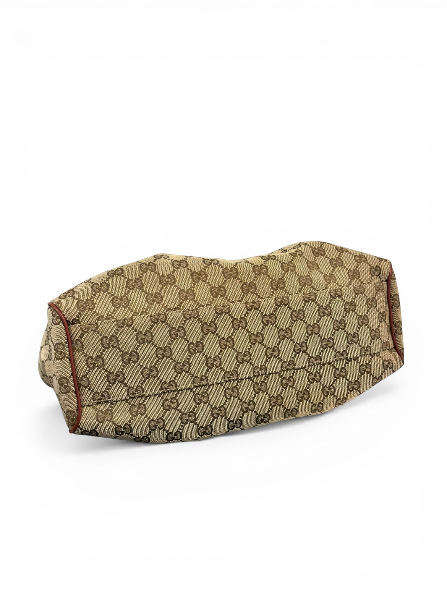 Gucci Sukey Brown & Red Leather & Canvas Monogram Tote Shoulder Bag