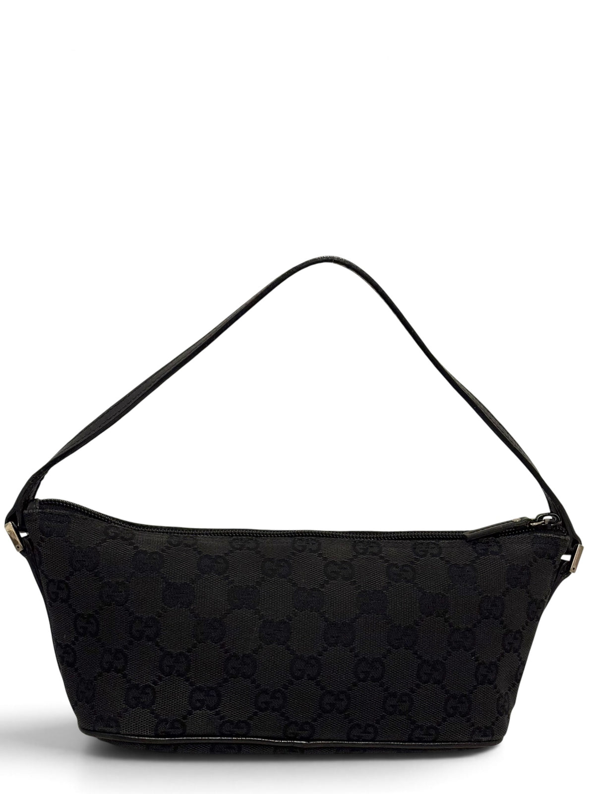 Vintage Gucci Boat Bag Pochette 07198 Black Monogram