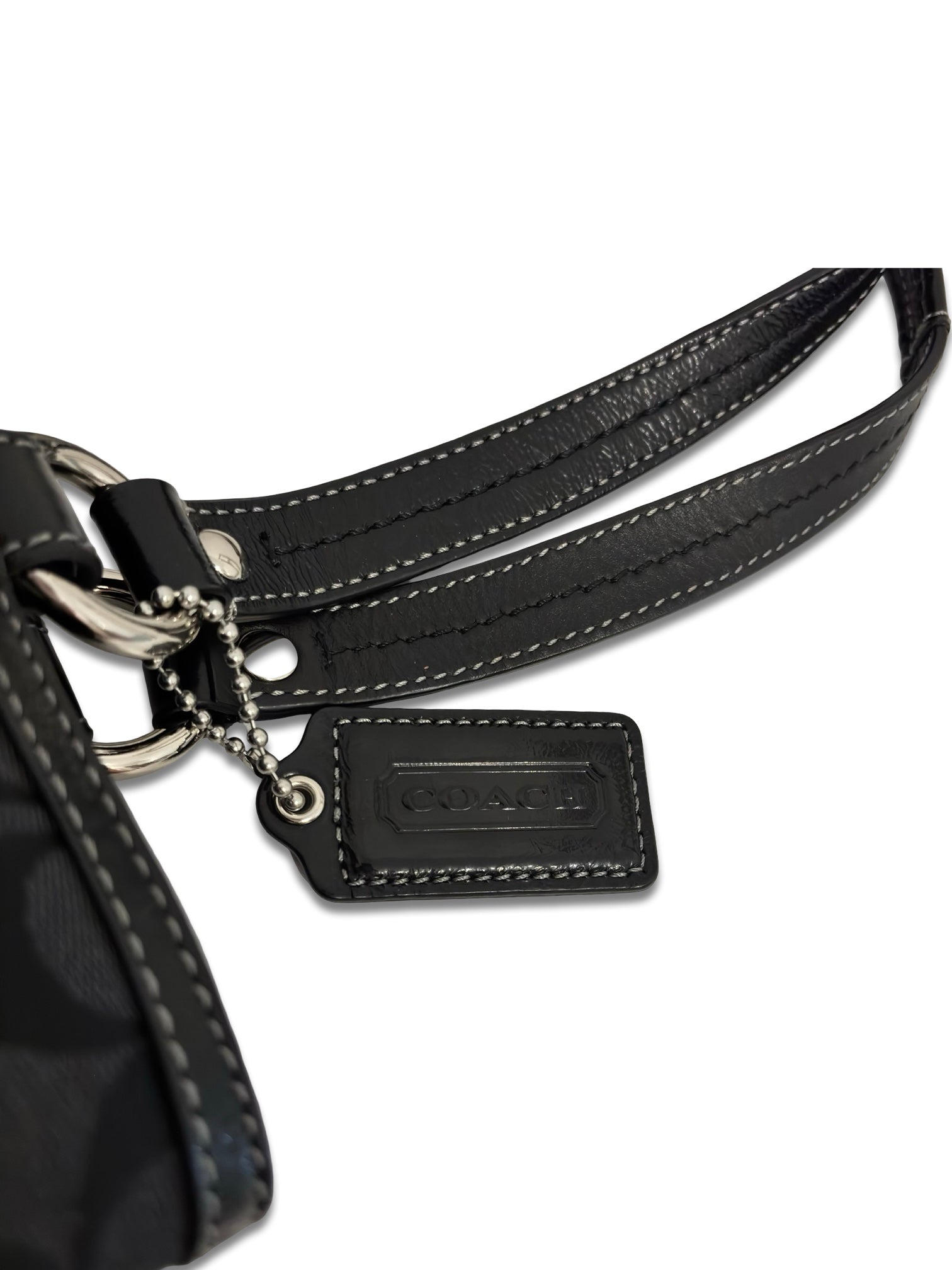 Coach Black Soho Lynn Signature Buckle Canvas & Patent Leather Tote Shoulder Bag