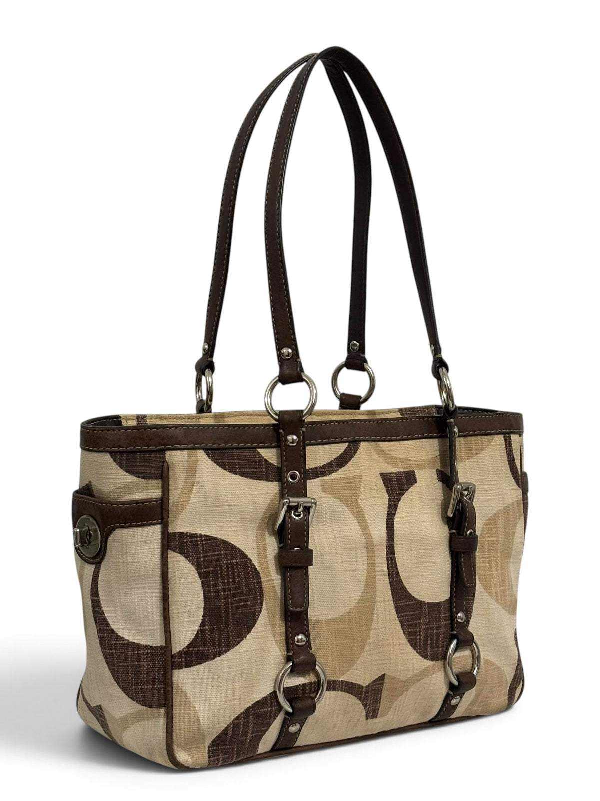 Vintage Coach Rare bag F13810 Signature Brown & Cream Gallery Tote