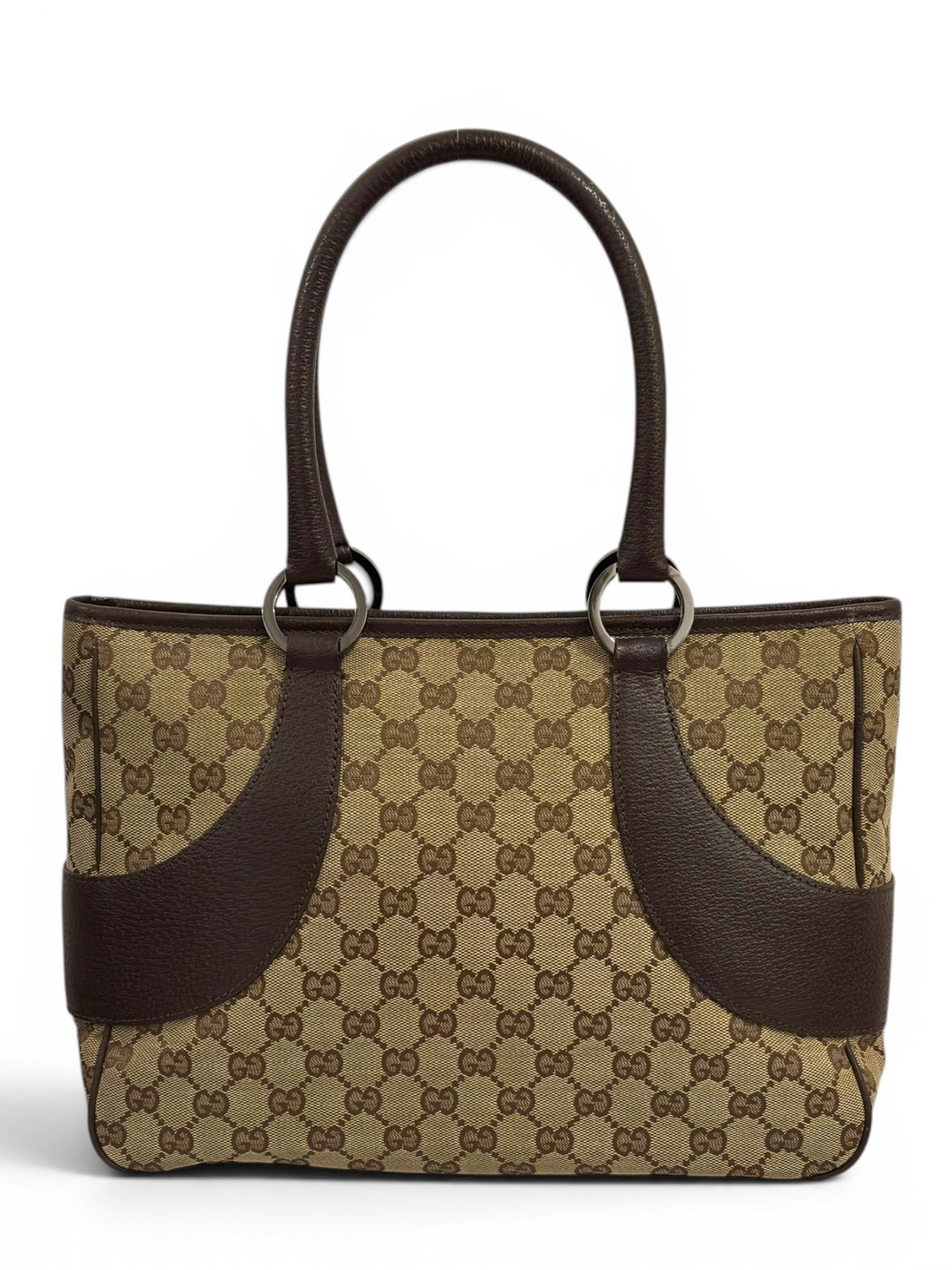 Gucci GG Large Tote Brown / Beige Canvas & Leather Shopping Tote Vintage 002214 Shoulder
Bag