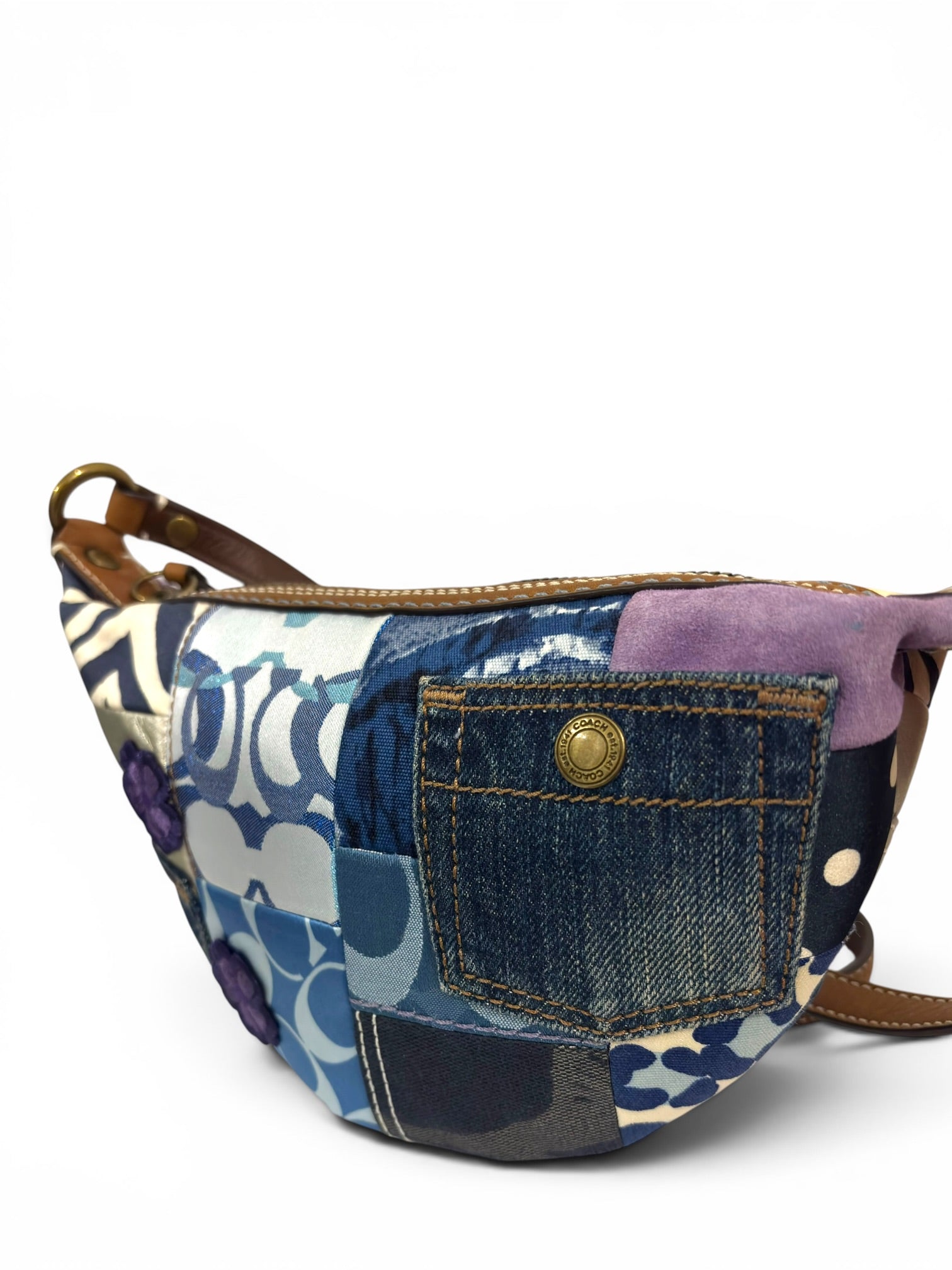 Coach Limited Edition Denim Patchwork Multicolour Blue Purple Canvas & Leather Vintage 10819 Crossbody
Bag
