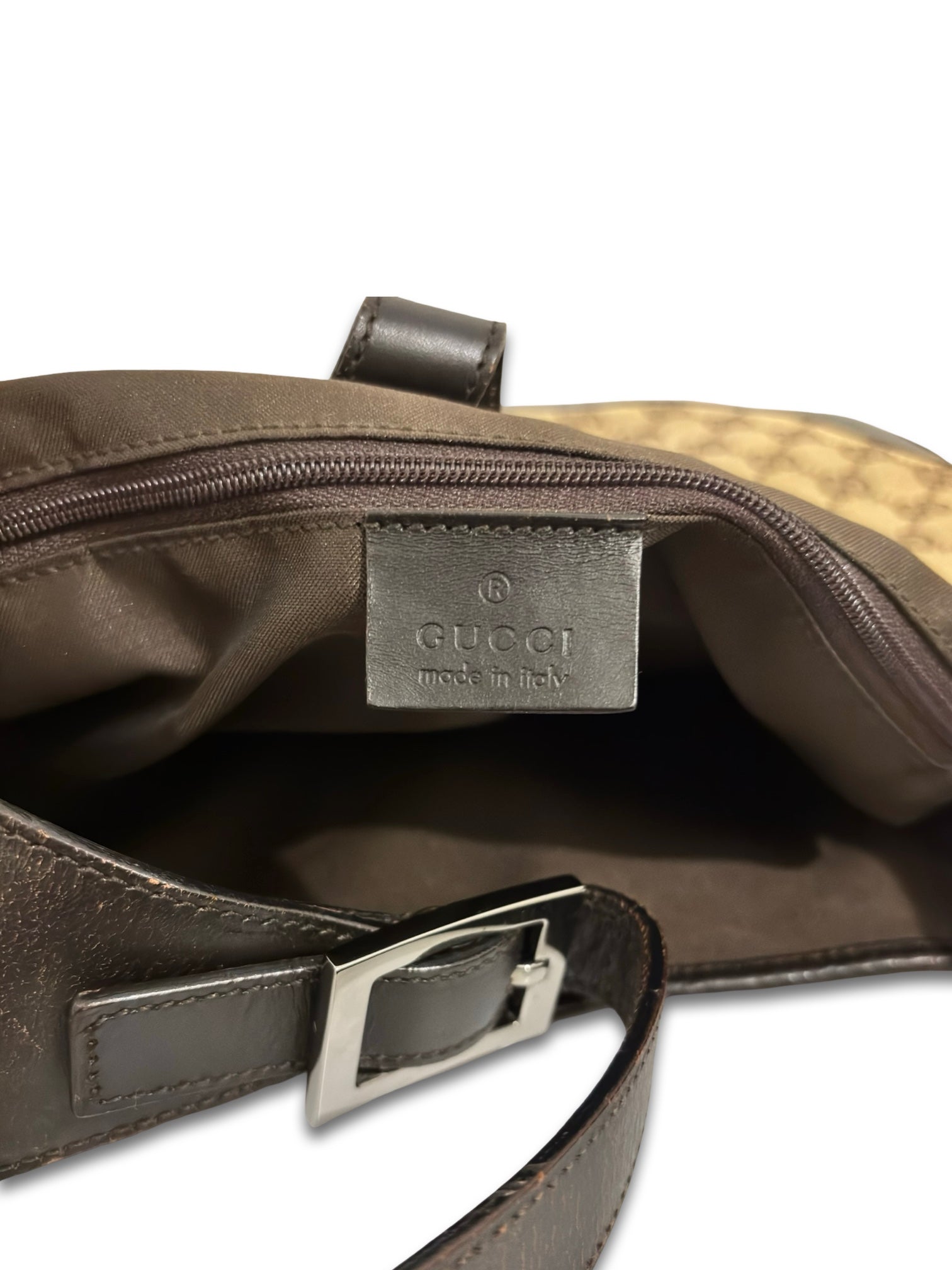 Gucci Jackie Canvas & Leather Brown Green Signature Stripe Vintage Hobo Shoulder Bag