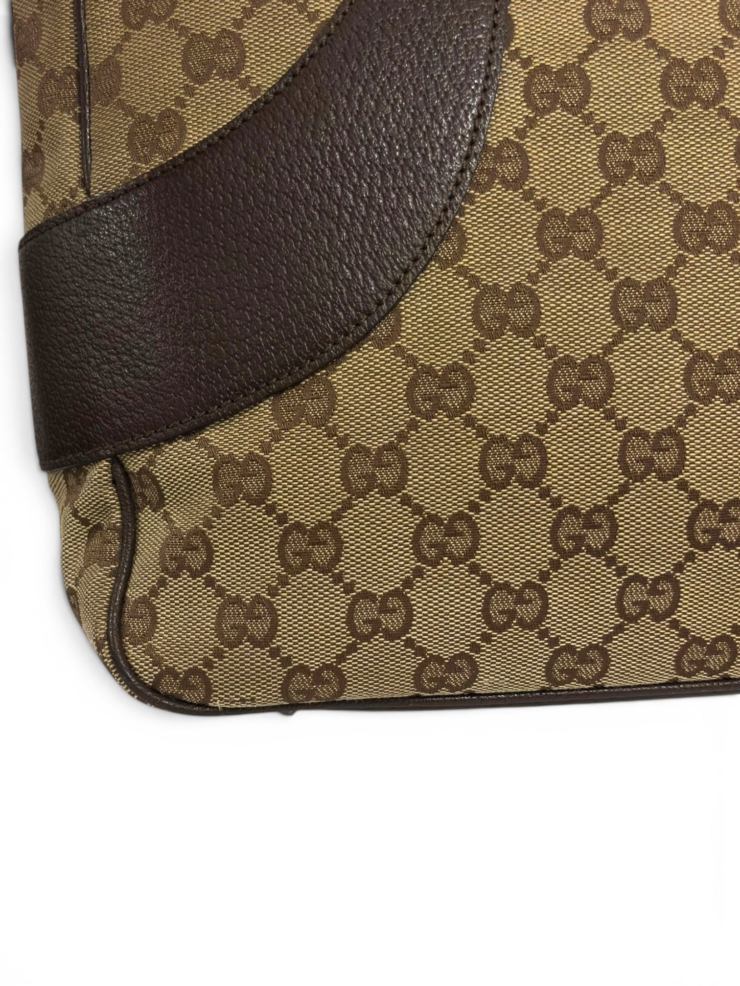 Gucci GG Large Tote Brown / Beige Canvas & Leather Shopping Tote Vintage 002214 Shoulder
Bag