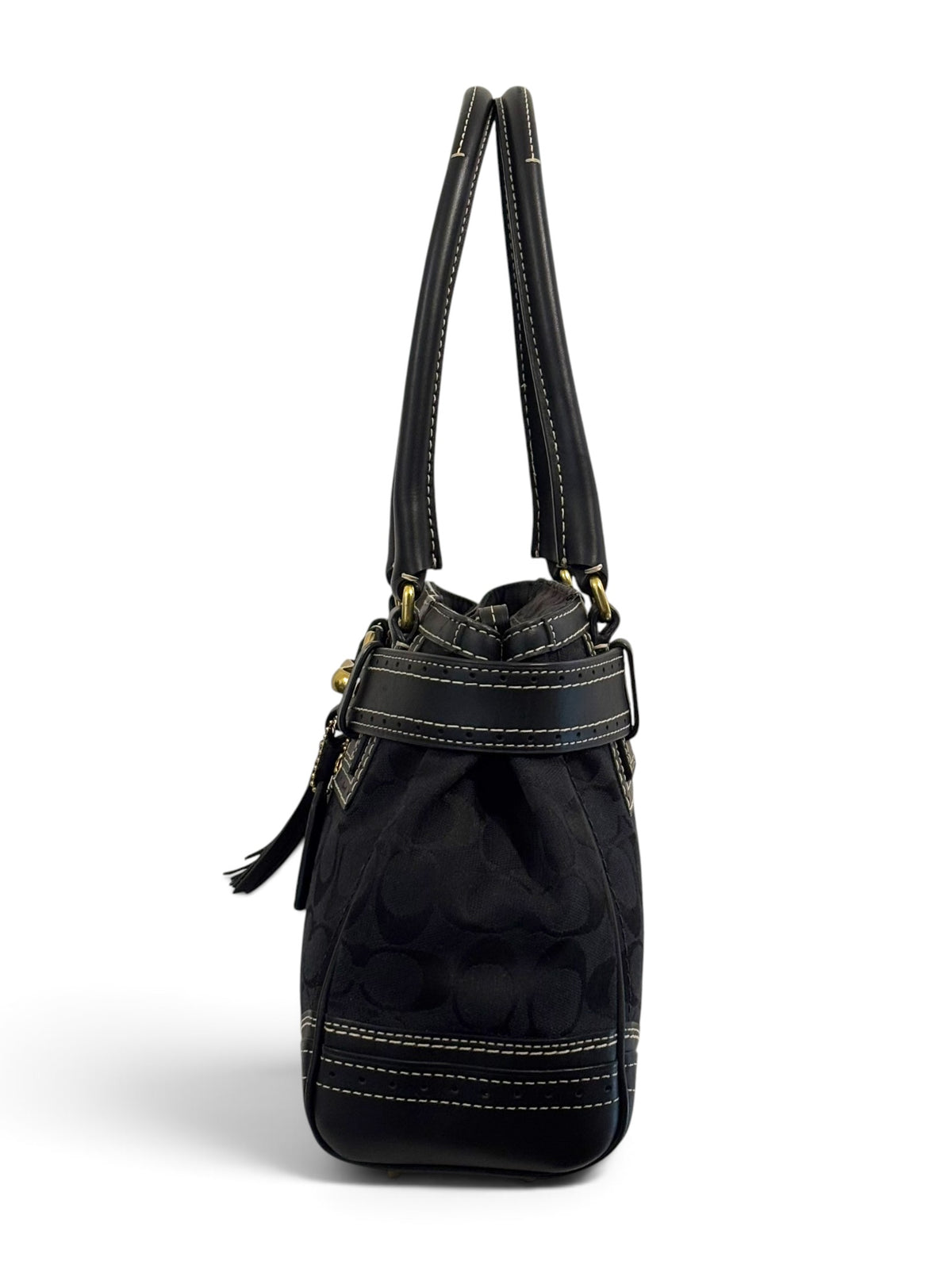 Vintage Coach Hamptons Bag F10507 Belted Black Signature Tote