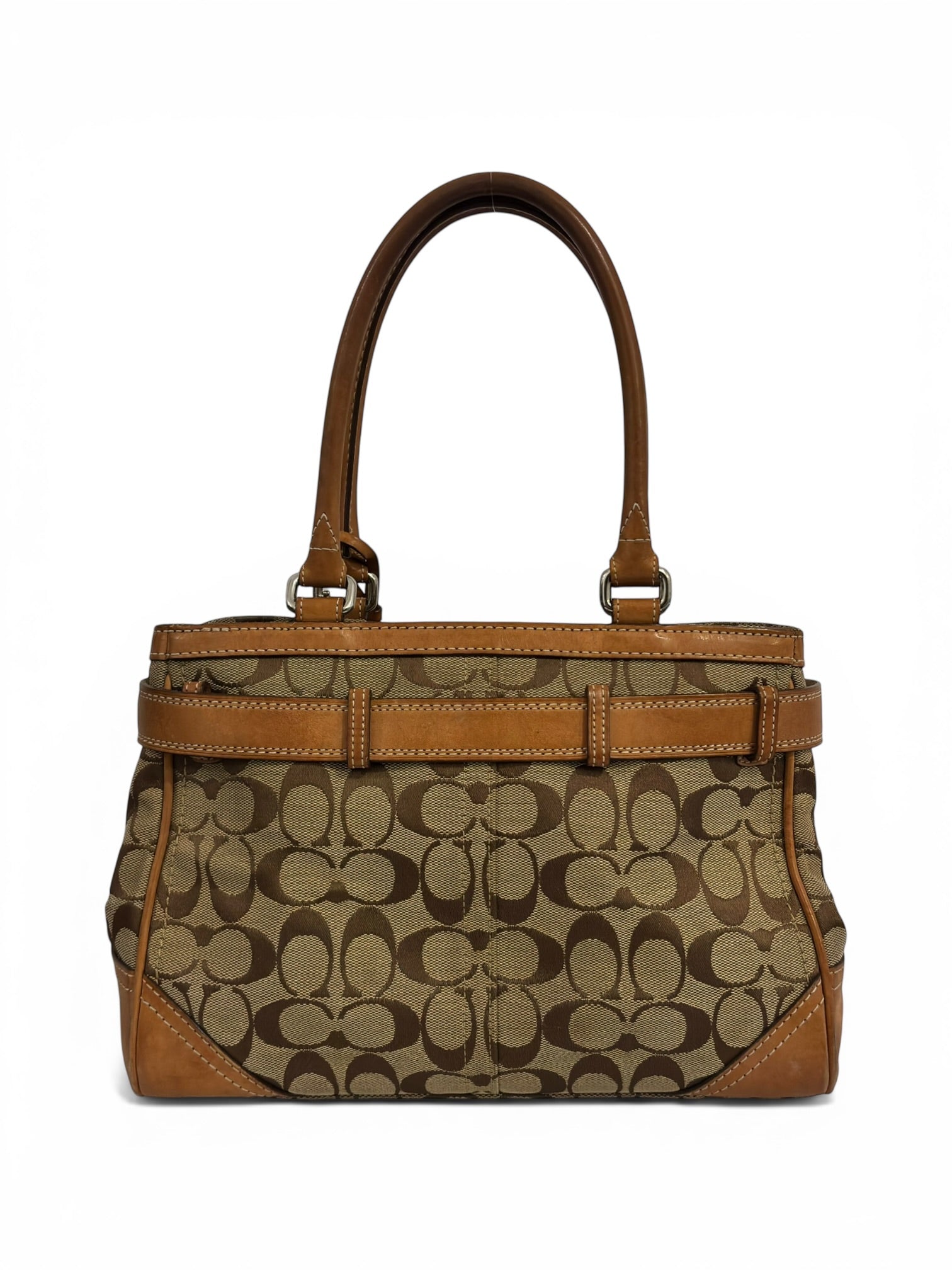 Coach Brown Hampton Clip Signature Canvas & Leather Vintage Tassle Tote Shoulder Bag