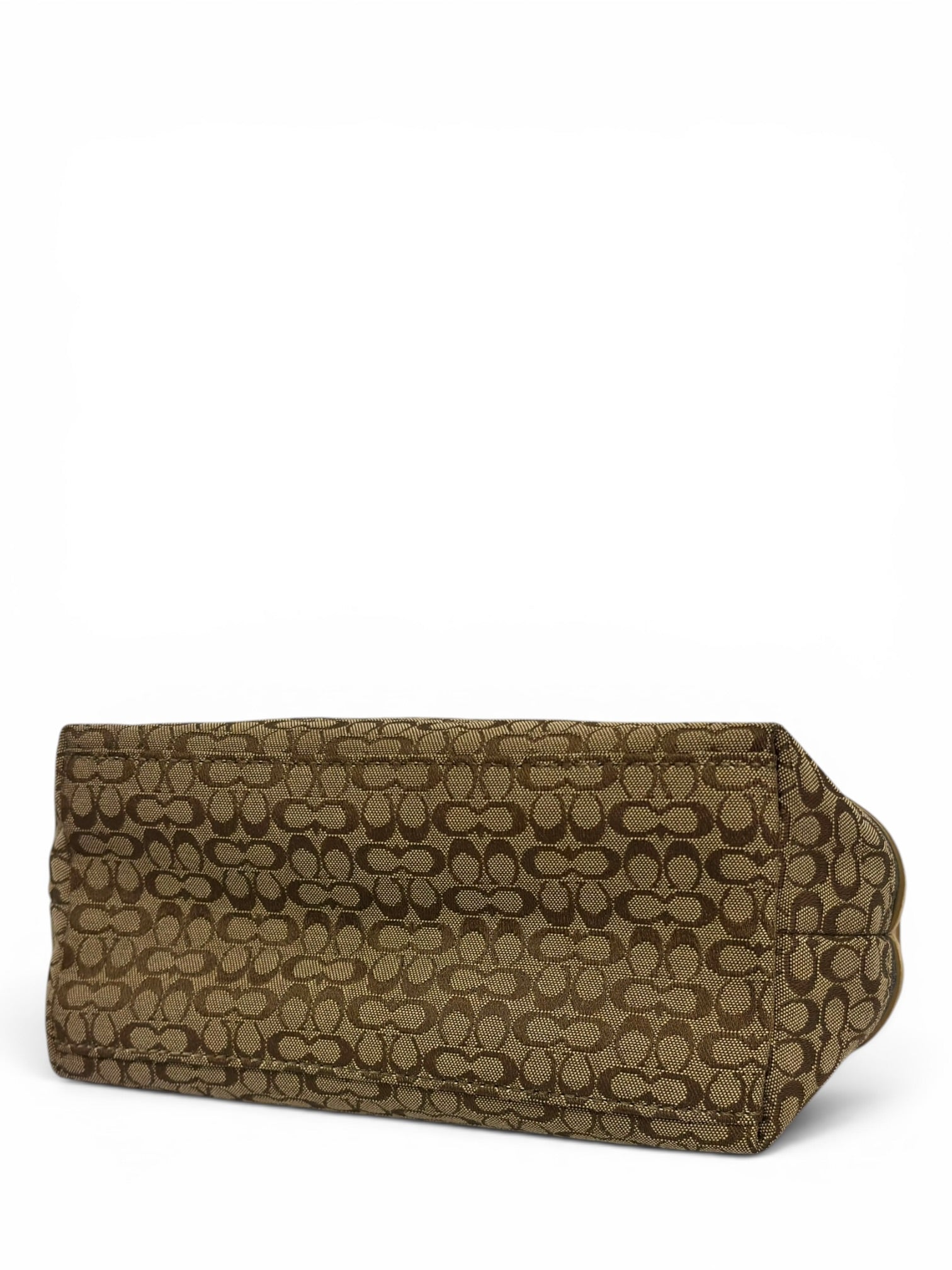 Coach Rare Mini Signature Striped Patchwork Tan Brown Beige Canvas Leather & Suede Vintage
Handbag