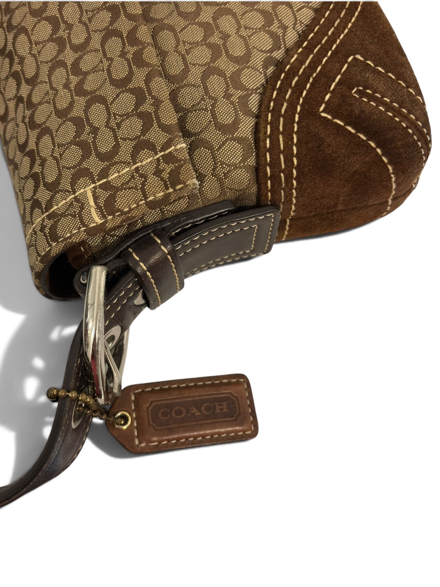 Vintage Coach Soho Bag Flap Signature Brown Shoulder Bag C05Q-3628