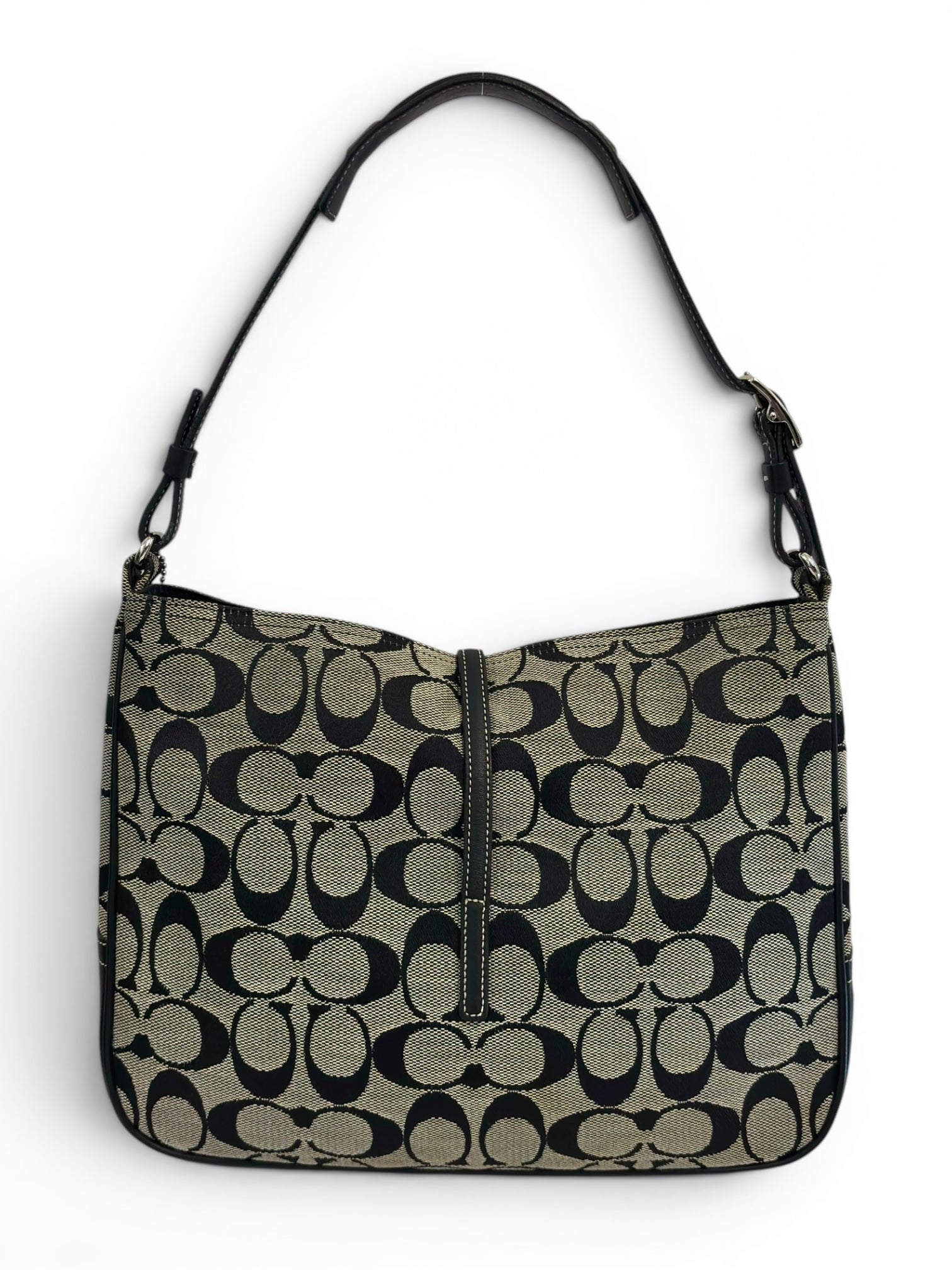 Coach Hampton Signature Clip Grey & Black Canvas
& Leather Hobo Vintage Shoulder Bag