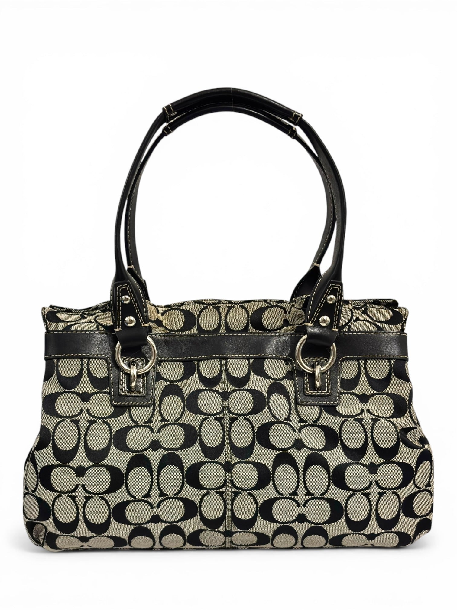 Coach Black & Grey Canvas Leather Penelope
Signature Tote Shoulder Bag