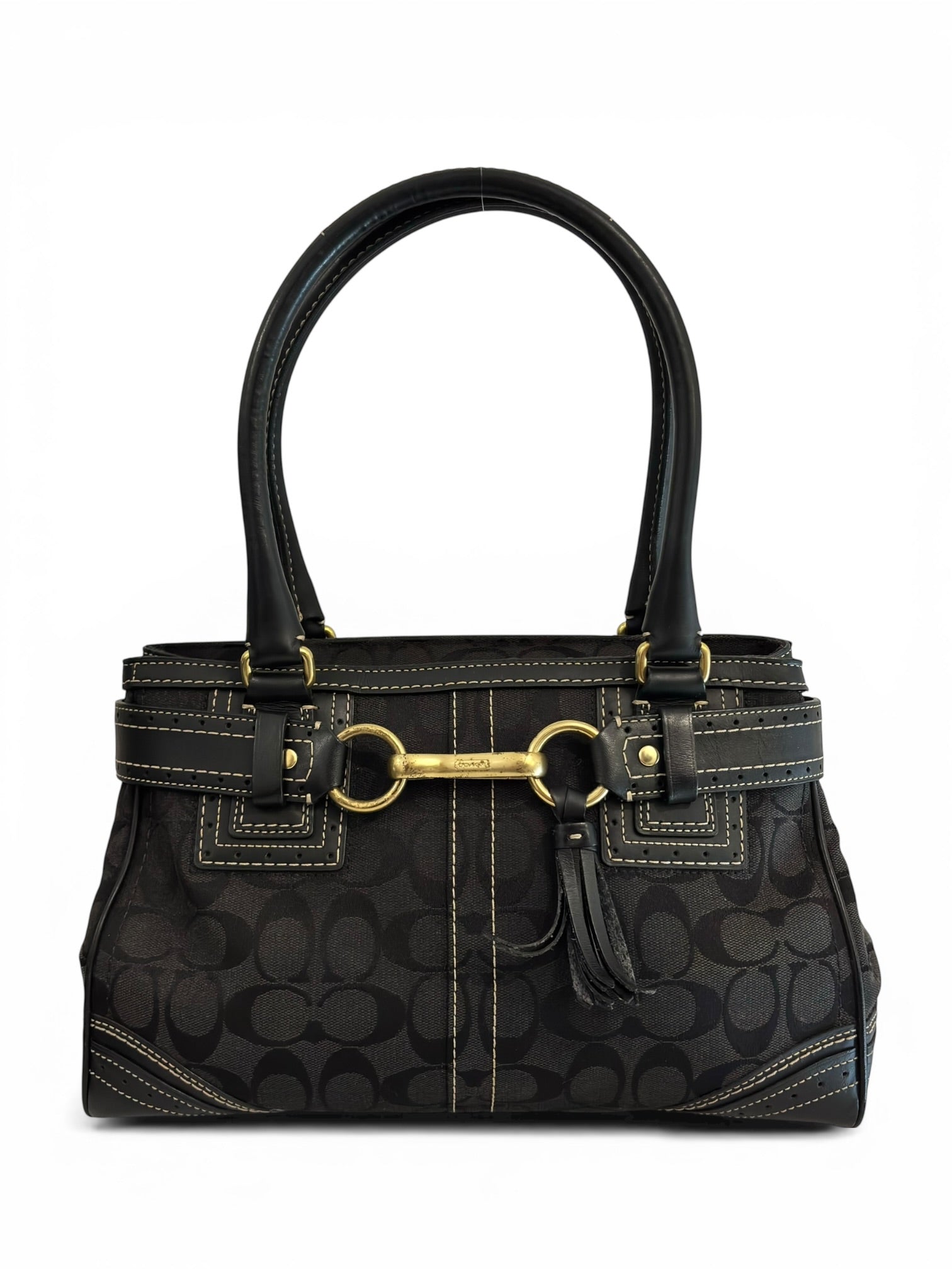 Coach Black Signature Canvas & Leather Hampton Vintage Shoulder Bag