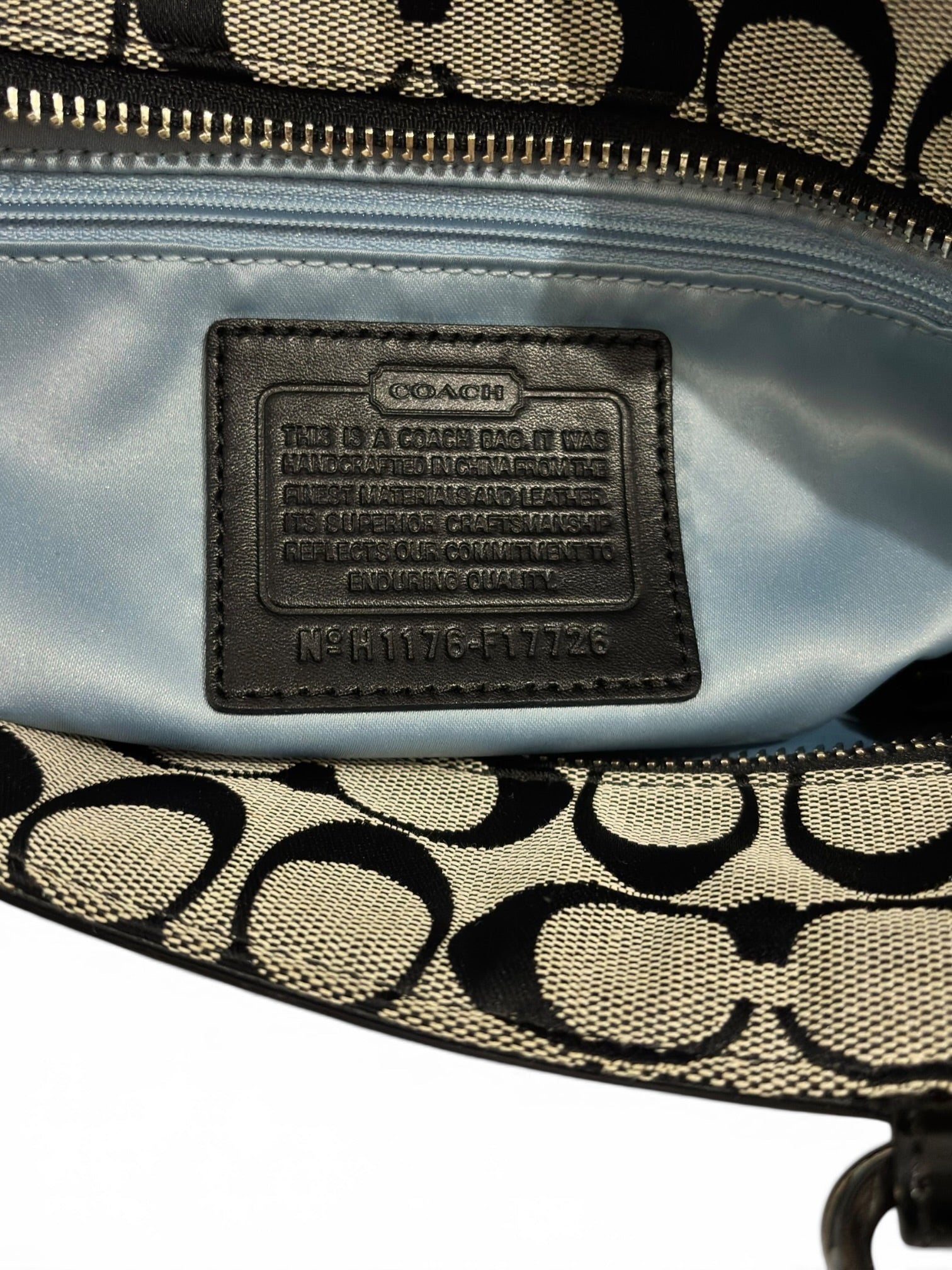 Coach Signature Black & Grey / Khaki Gallery East West Pleated Tote Shoulder Bag