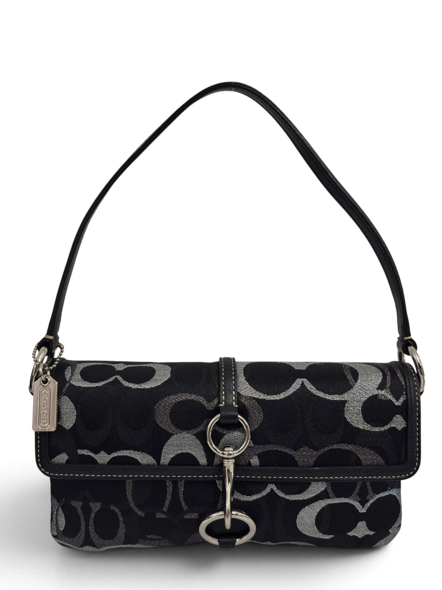 Vintage Coach Hamptons Bag Optic Lurex Signature Demi Clip Black & Silver Sateen Shoulder Bag 10455