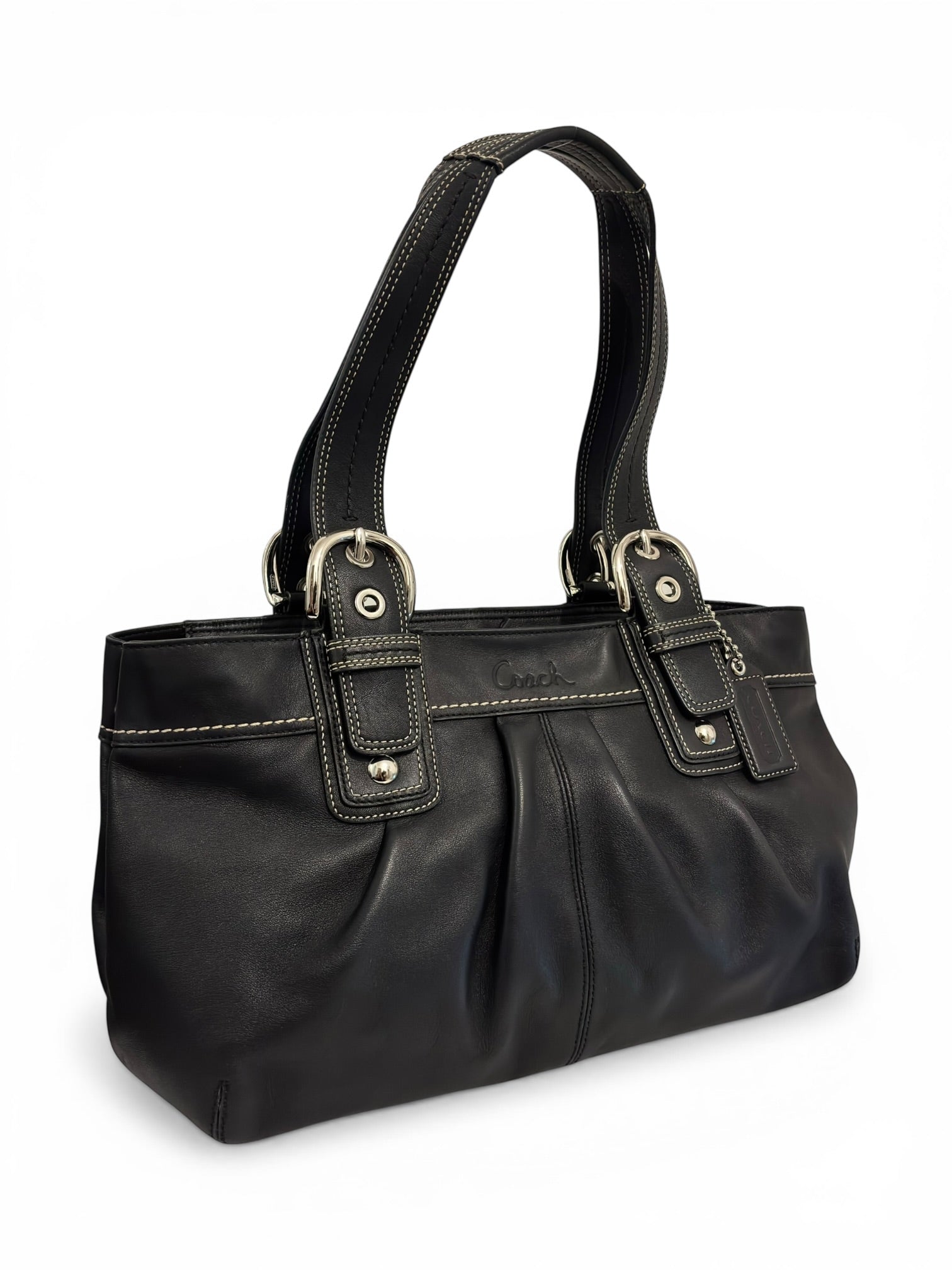 Coach Black Soft Leather Soho Buckle Pleated Large Tote Shoulder Bag