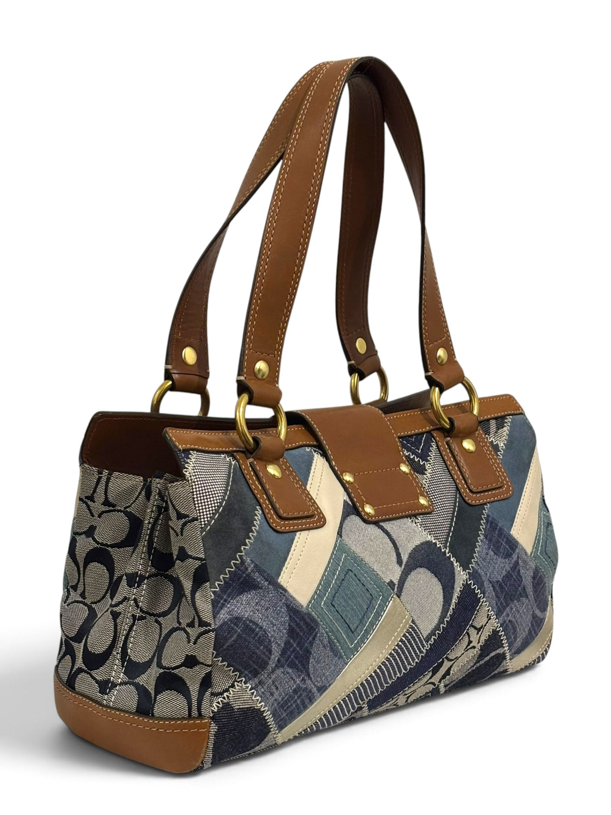 Vintage Coach Patchwork Bag 12216 Denim Turnlock Tote