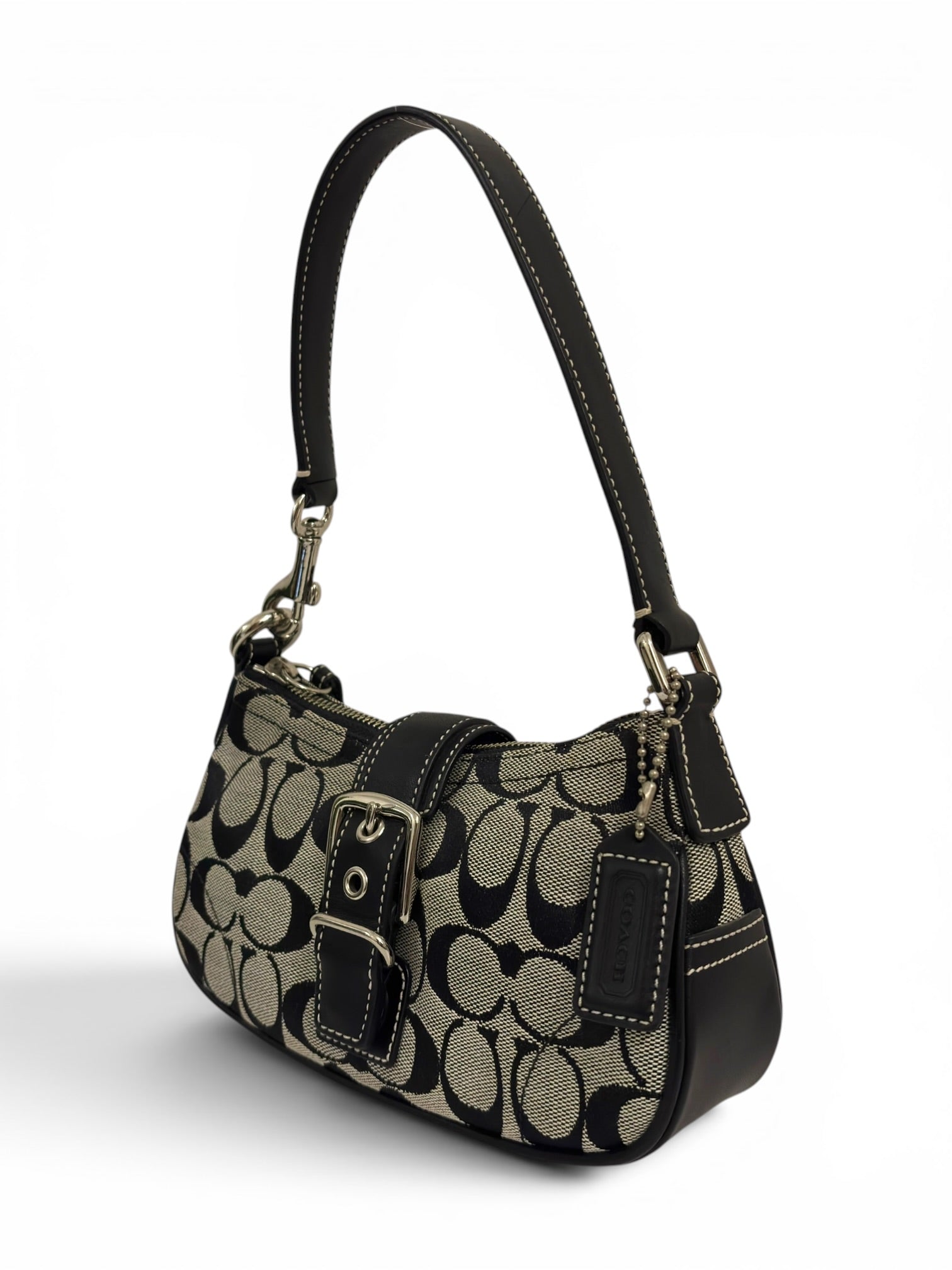 Coach Black & Grey Mini Soho Demi Canvas & Leather Vintage Hobo Shoulder Bag