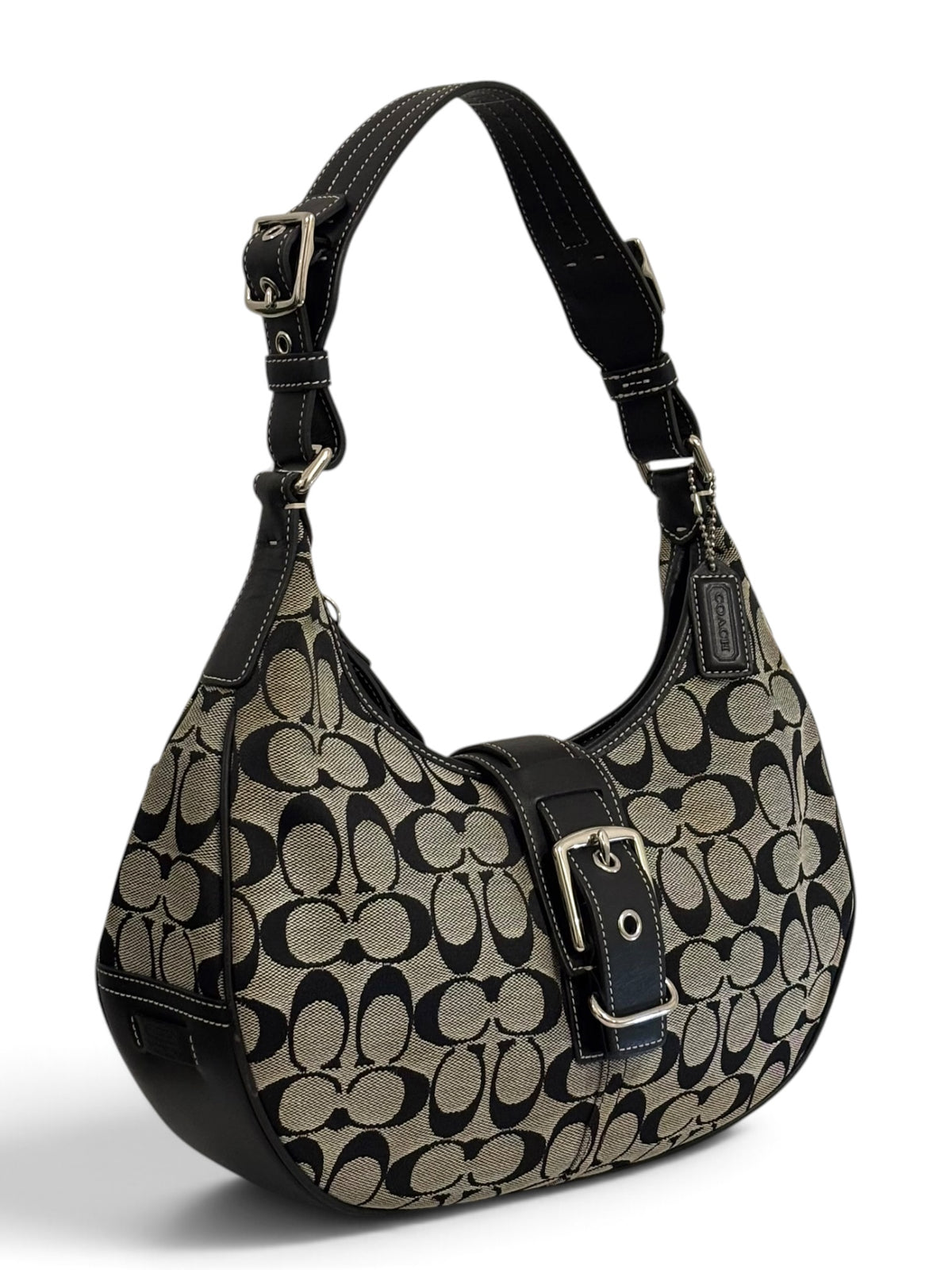 Vintage Coach Soho Bag 6363 Signature Hobo In Black And Grey