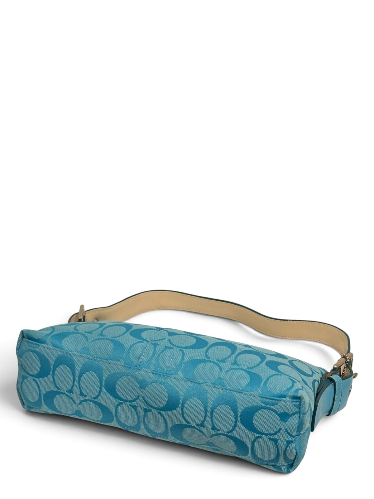 Vintage Coach Bag 6371 East West Signature Baguette In Rare Blue