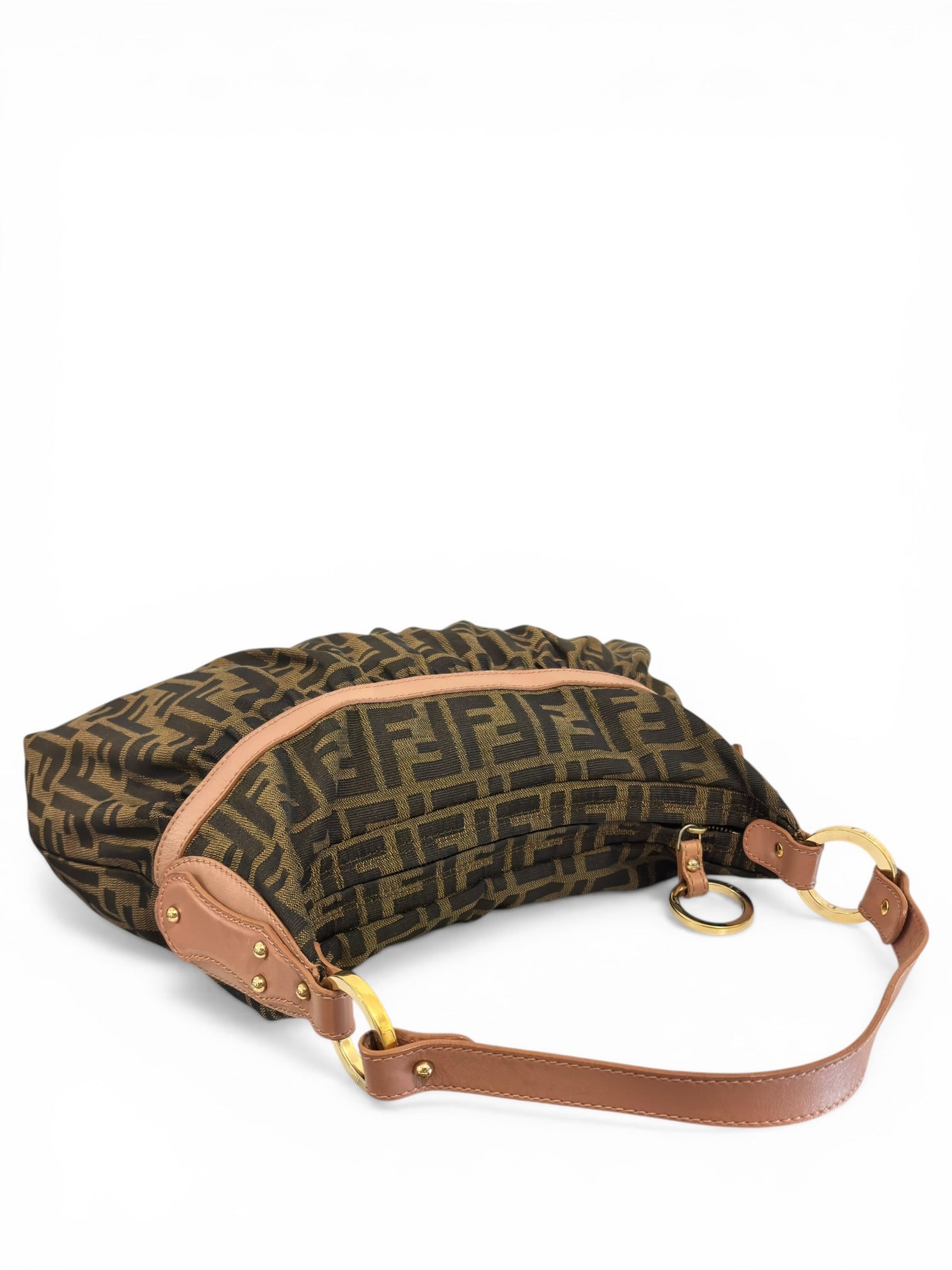 Fendi Brown & Pink Canvas & Leather Chef Zucca FF
Hobo Shoulder Bag