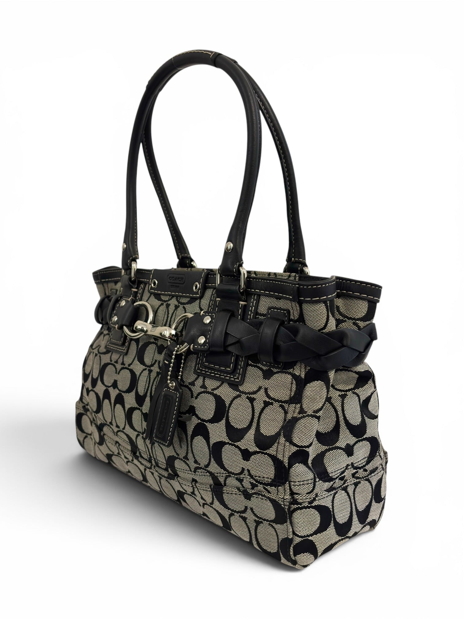 Vintage Coach Hamptons Signature Black & Grey Shoulder
Bag F15665