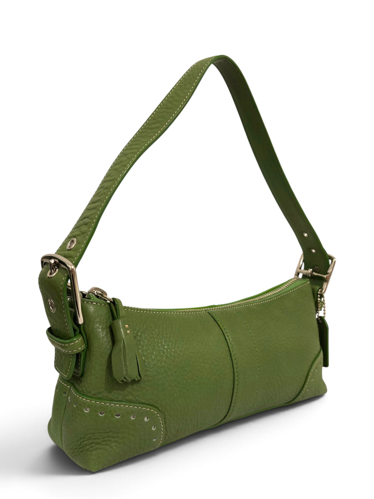 Vintage Coach Demi Baguette Bag 5052 In Rare Green Pebbled Leather