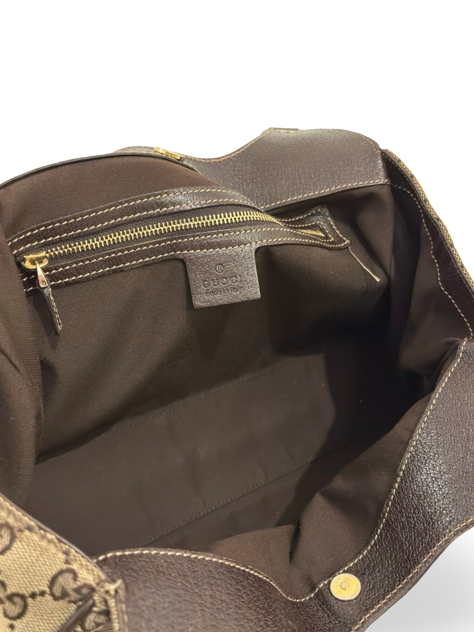 Gucci Brown / Beige Canvas & Leather Charmy Vintage Tote Shoulder Bag
