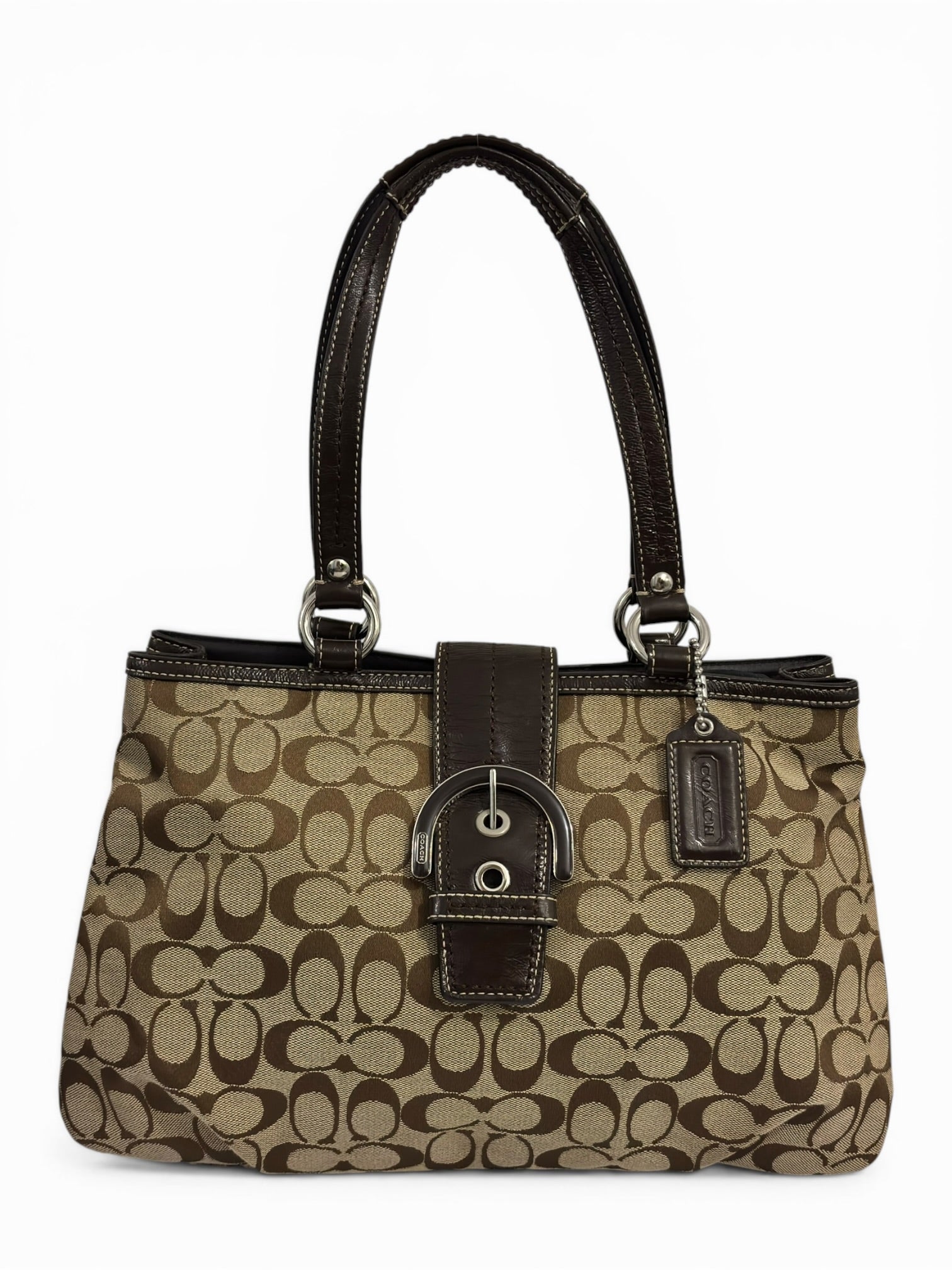 Coach Brown Signature Soho Buckle Canvas & Patent Leather Vintage Shoulder Bag