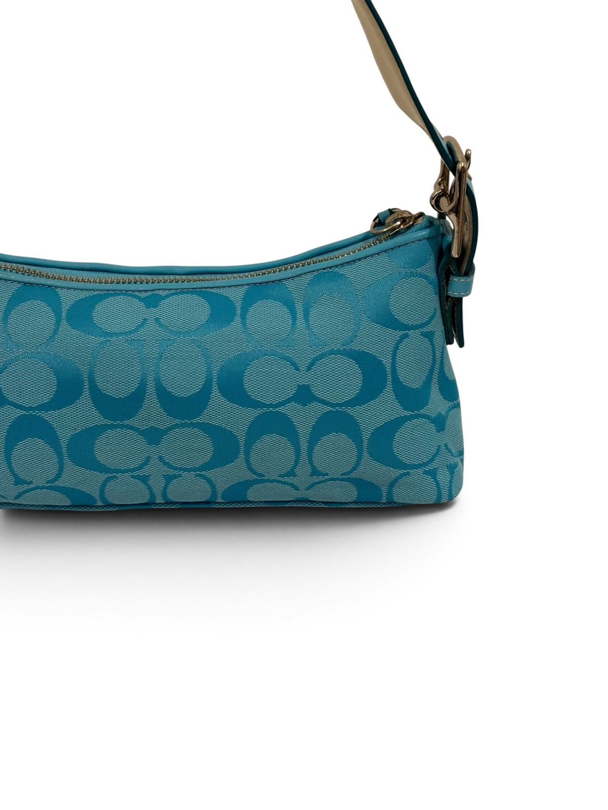 Vintage Coach Bag 6371 East West Signature Baguette In Rare Blue