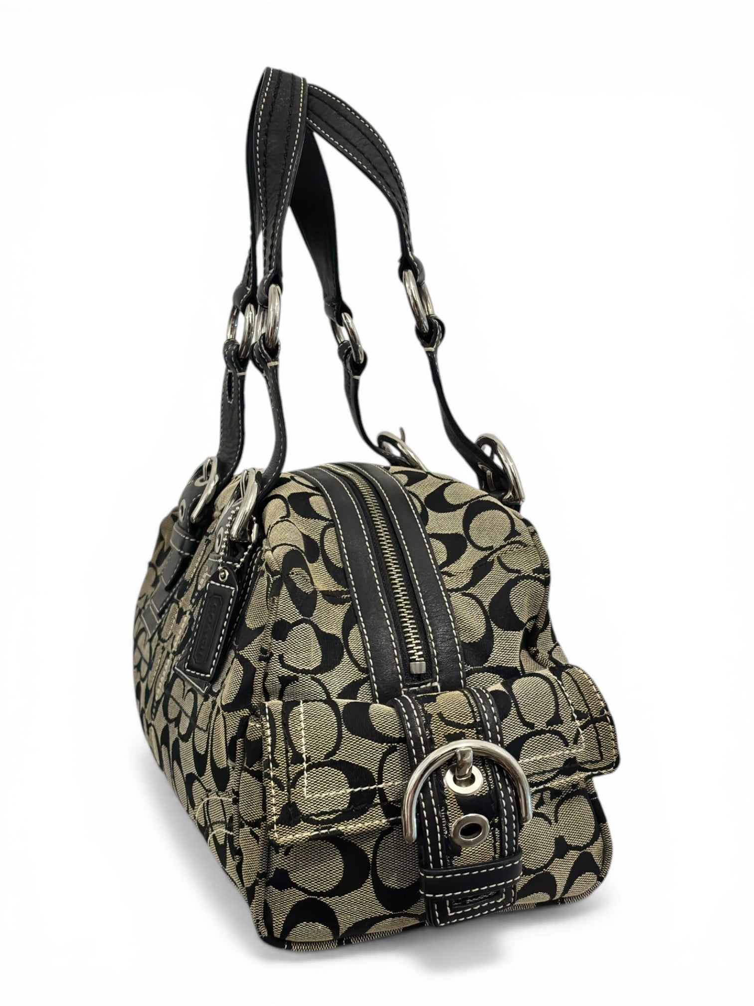 Coach Soho Black & Grey Signature Buckle Boston
Shoulder Bag