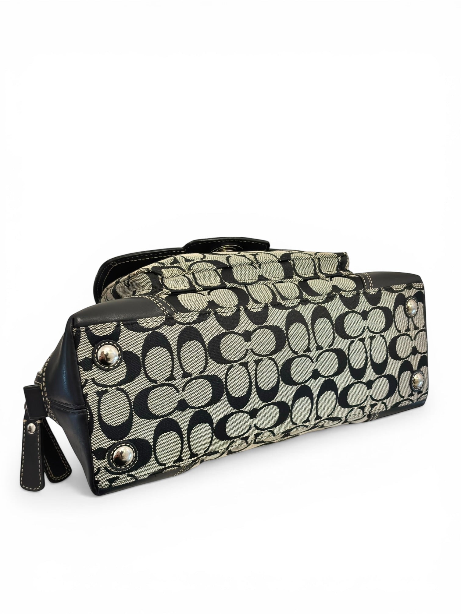 Coach Hampton Black & Grey Signature Turnlock Vintage Dome Shoulder Bag