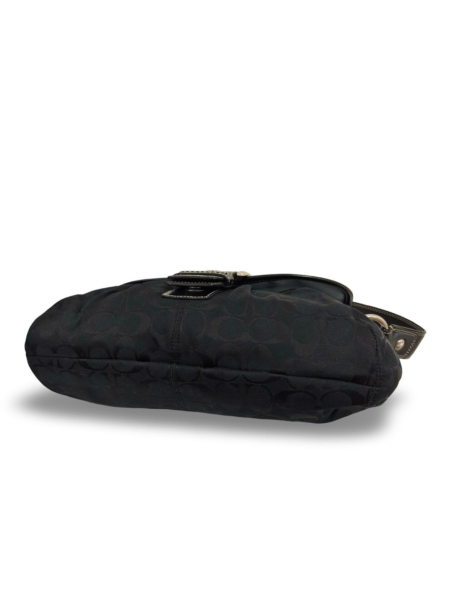 Coach Black ‘Soho’ Signature Canvas & Patent Leather Vintage Buckle Shoulder Bag