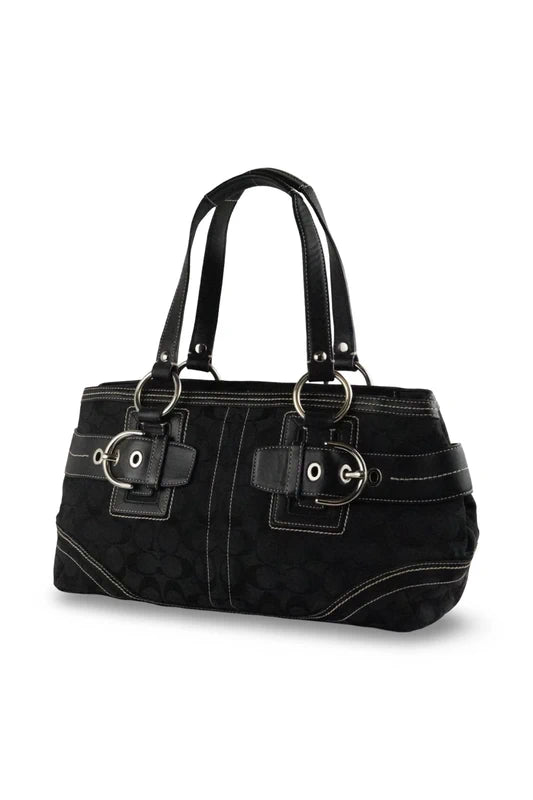 Coach Black Signature Canvas & Leather Hampton Soho Buckle Tote Shoulder Bag