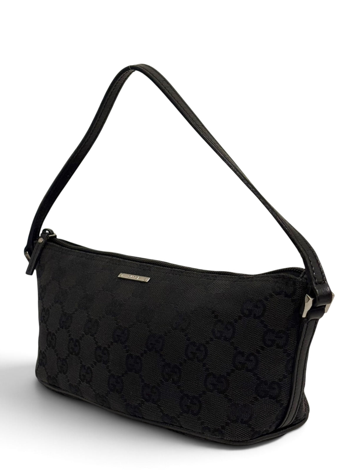 Vintage Gucci Boat Bag Pochette 07198 Black Monogram