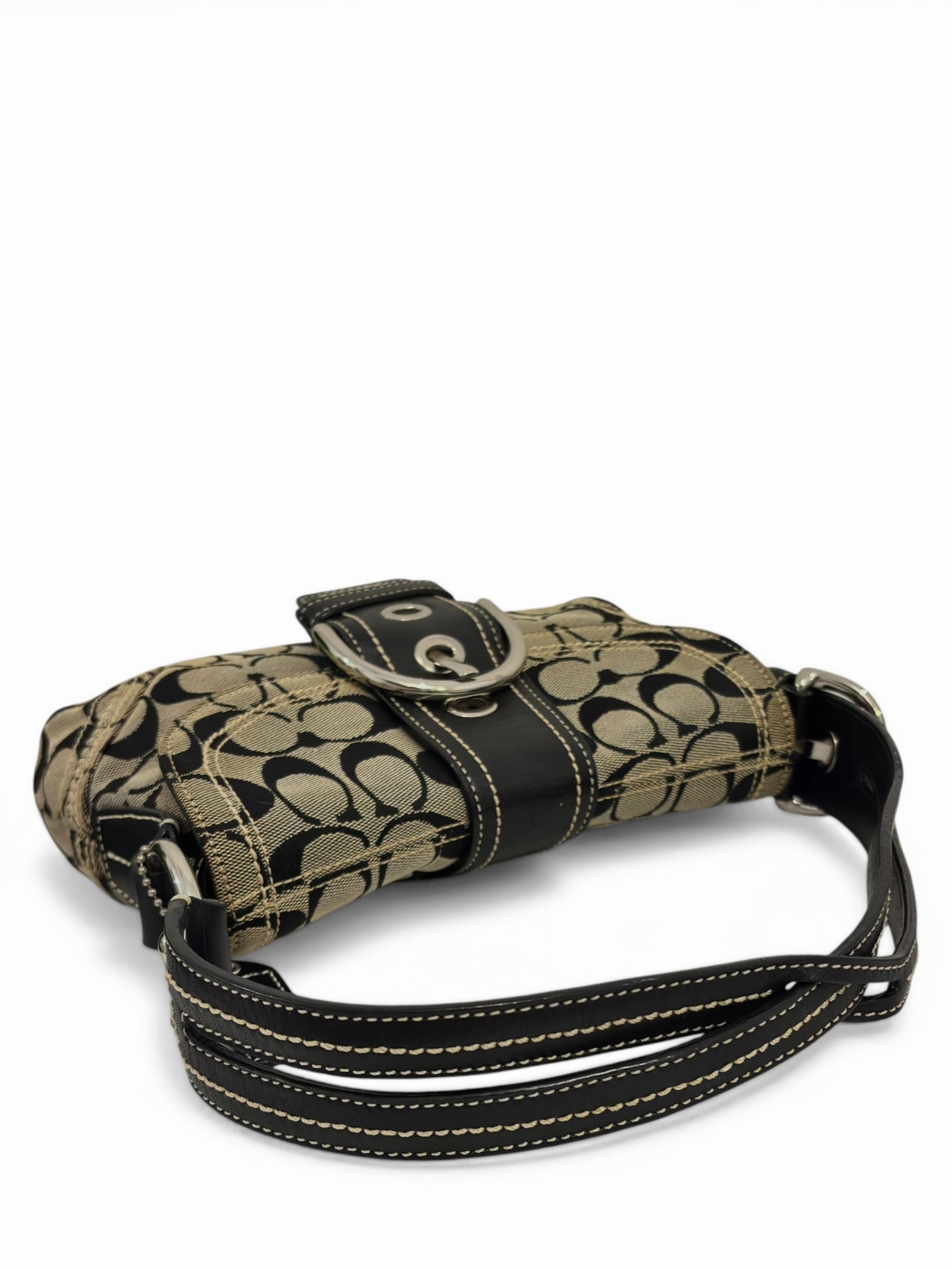 Coach Soho Signature Black & Grey Buckle Canvas & Leather Shoulder Bag